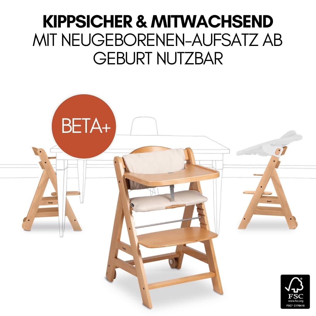 hauck Hochstuhl Beta+ Newborn Set Premium Dark Grey - Babyhochstuhl Set ab Geburt mit Neugeborenen Aufsatz Bouncer, Sitzpolster und Essbrett - Dark Grey