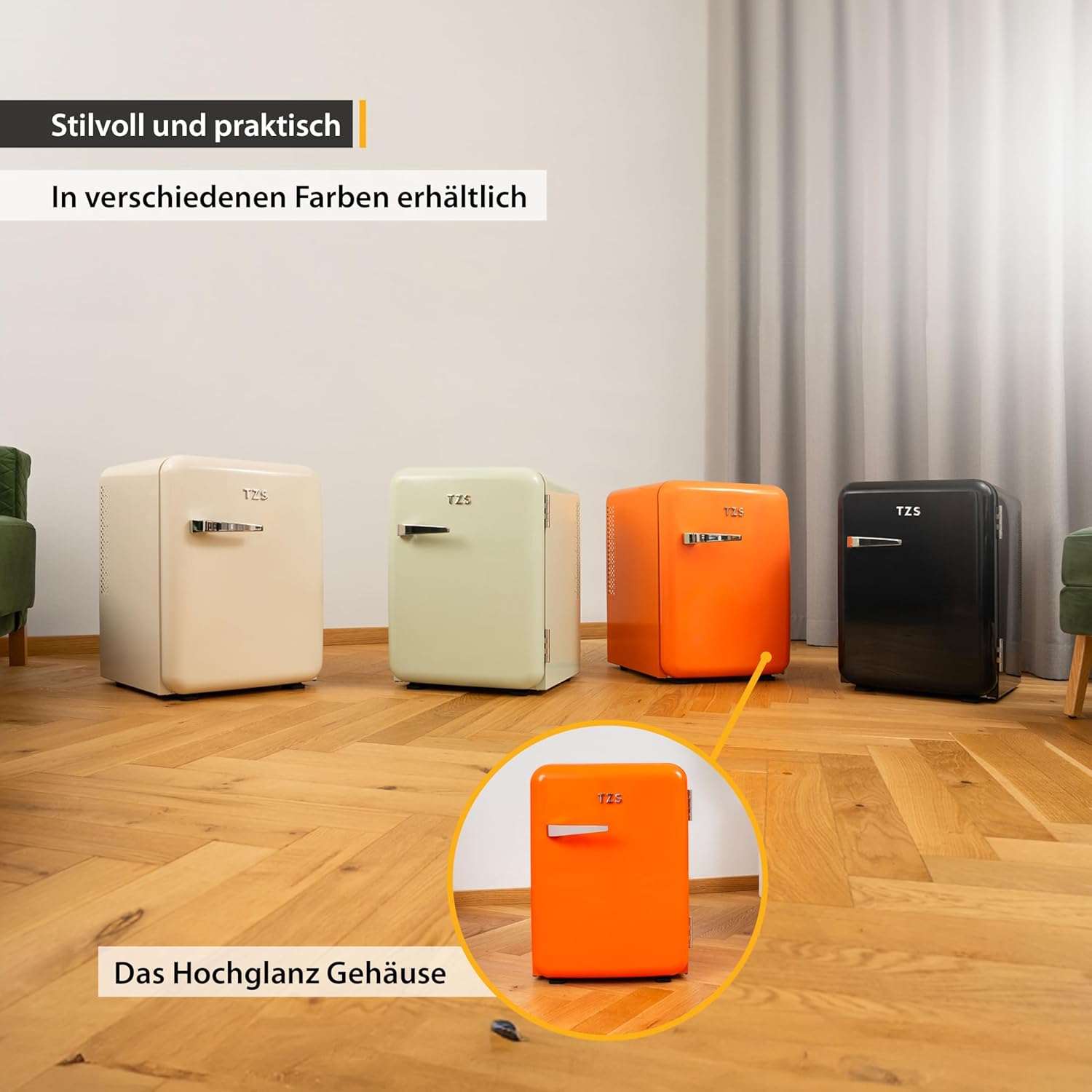 TZS First Austria lautloser Minikühlschrank | Retro Design | Einstellbare Kühlleistung | Türgriff |Thermoelektrisches Kühlsystem | 40L | creme