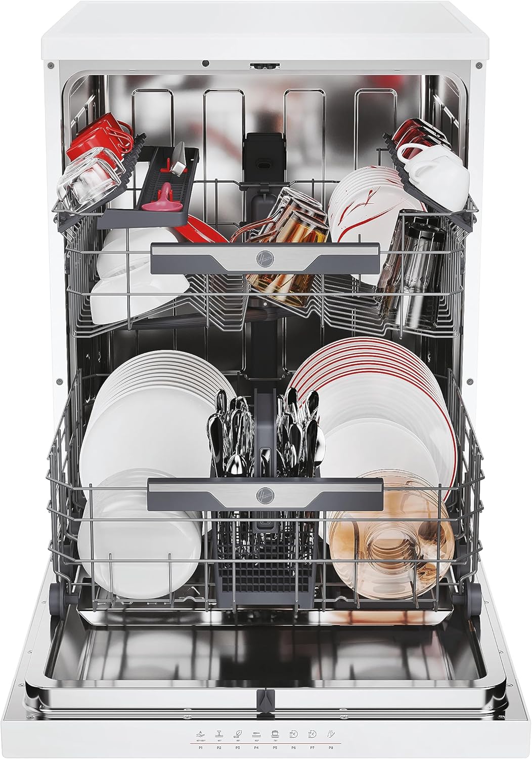 Hoover HF 4C6F0PW Geschirrspüler; 14 Maßgedecke; Freistehend, 60 cm breit; Energieeffizienzklasse C; Smarte Bedienung mit WiFi + Bluetooth-Technologie