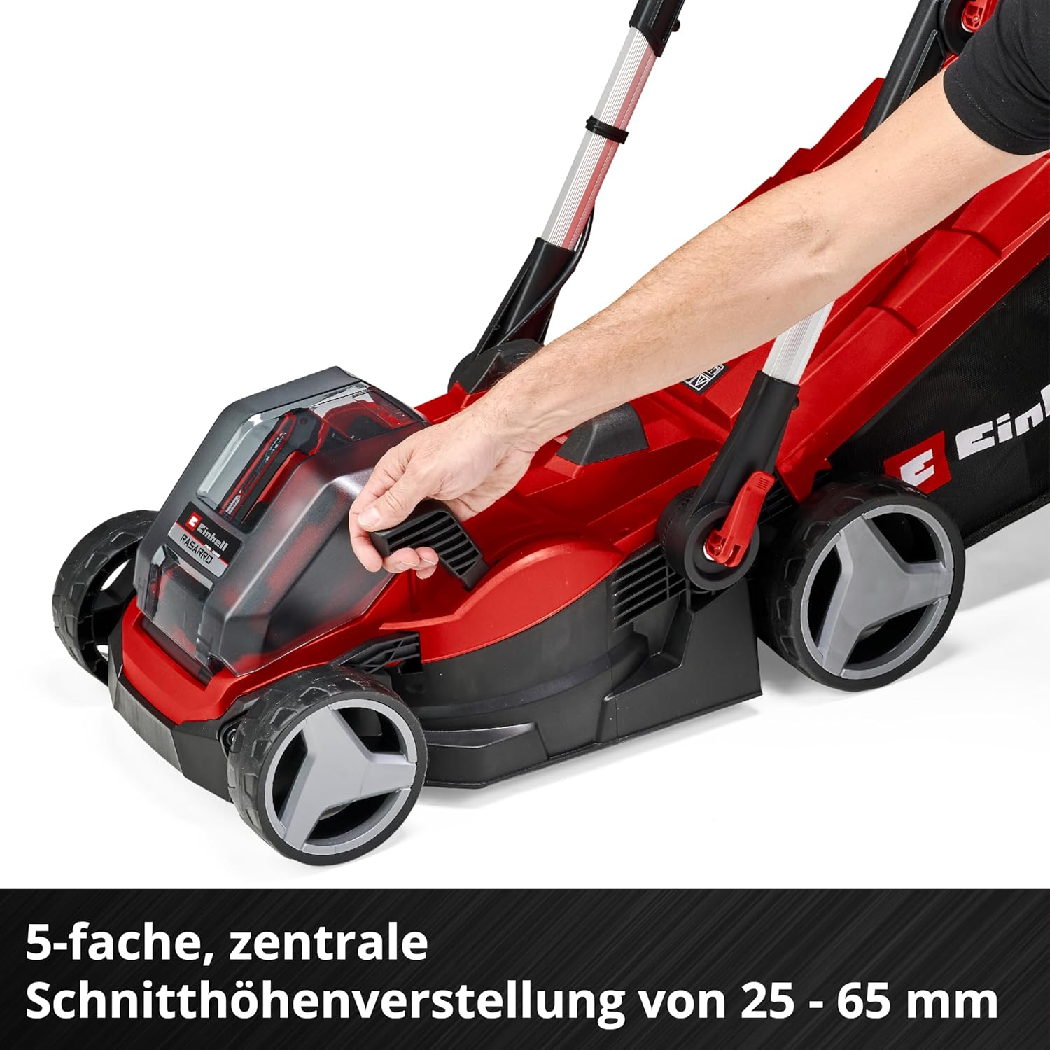 Einhell Akku-Rasenmäher RASARRO 36/42 Kit Power X-Change (36V, 42 cm Schnittbreite, bis 725 m², Brushless, 50L Fangkorb, Mulchfunktion, inkl. 2x 5,2Ah + 1x Twincharger)