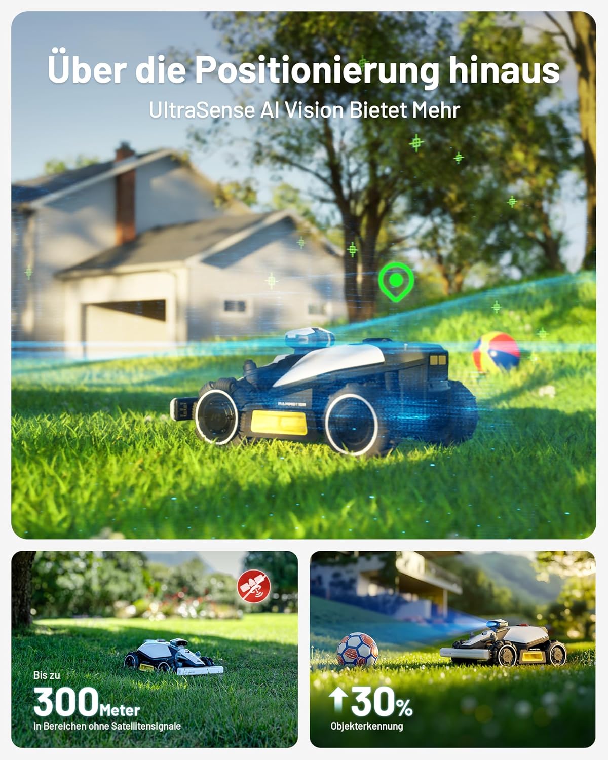 MAMMOTION LUBA 2 AWD 3000X Mähroboter ohne Begrenzungskabel, NetRTK+Vision, Keine RTK-Antenne erforderlich, Auto-Kartierung, Empf. 3000m², Max. 3600m², mit 4G-Modul, 80% Steigung
