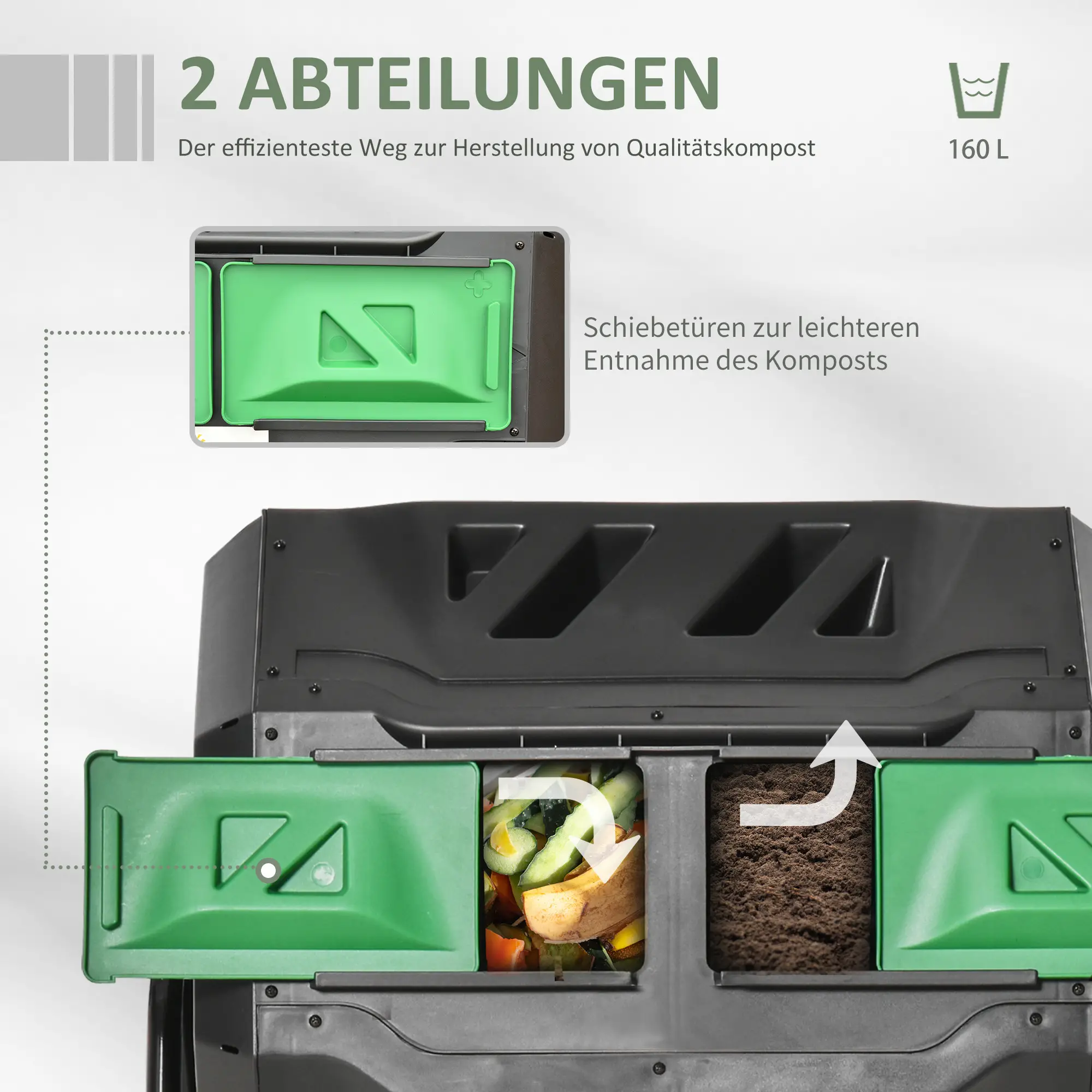 Outsunny Komposter Trommel 2 Kammern 360° drehbar