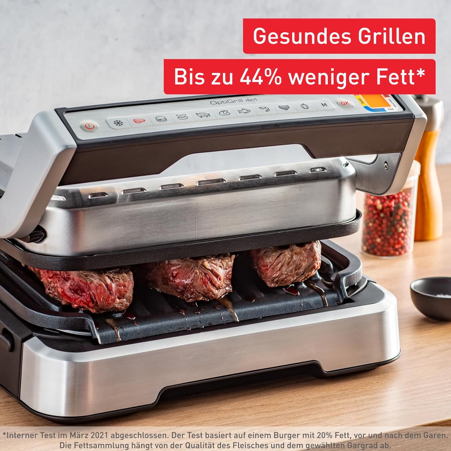Tefal OptiGrill 4in1 Kontaktgrill mit Backschale, Aufklappbar, Tischgrill, 9 Programme, Garstufenanzeige, Elektrogrill, Backofen, GC776D10