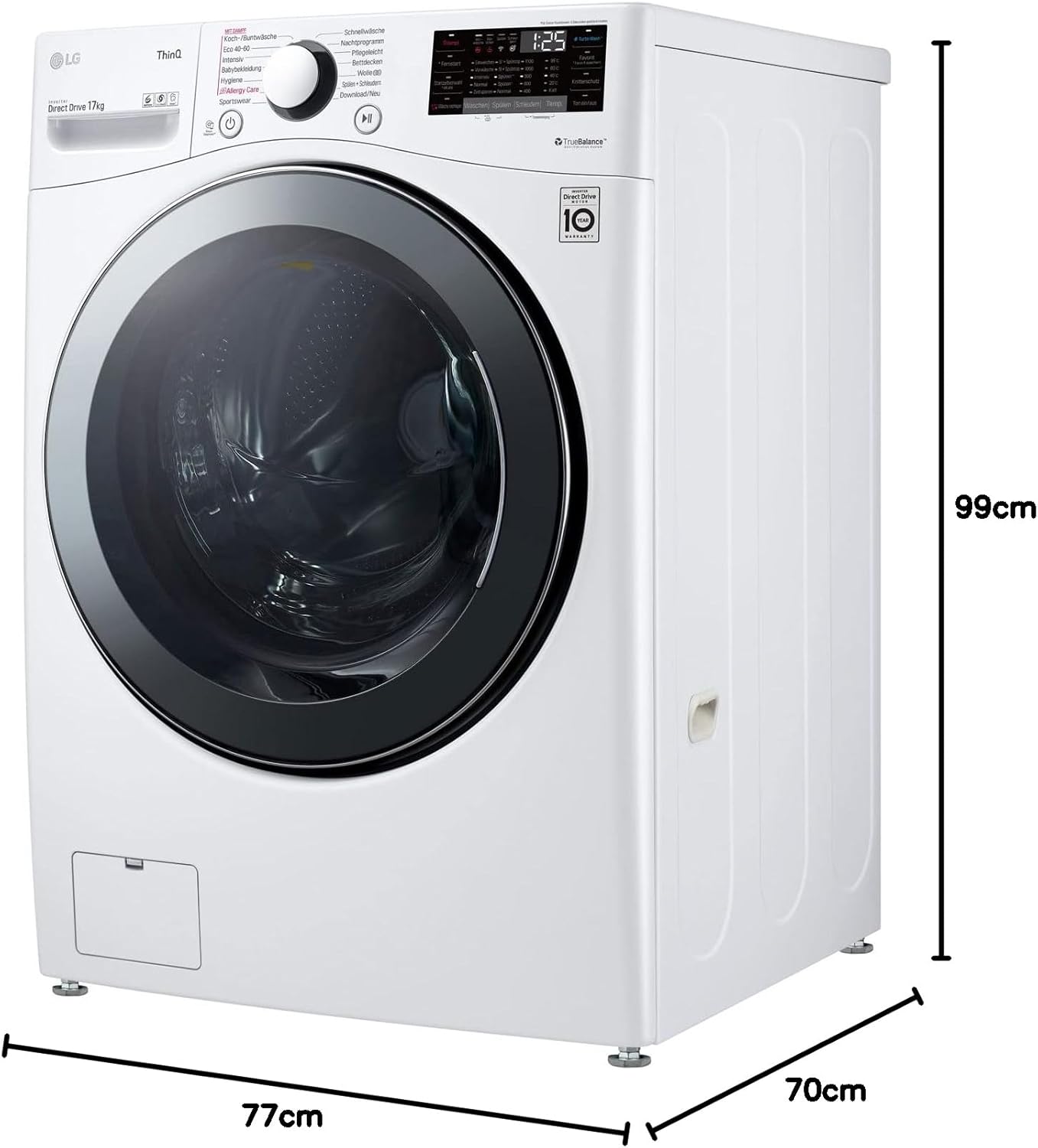 LG F4WV7080, Klasse A, Frontlader-Waschmaschine 8 kg, 1400 U/Min, AI Direct Drive, Wi-Fi, Tiefenreinigung mit Dampf, Große Kapazität, TRIPLE A, Außentür aus Sicherheitsglas, 62 x 60 x 85 cm ꟷ Weiß