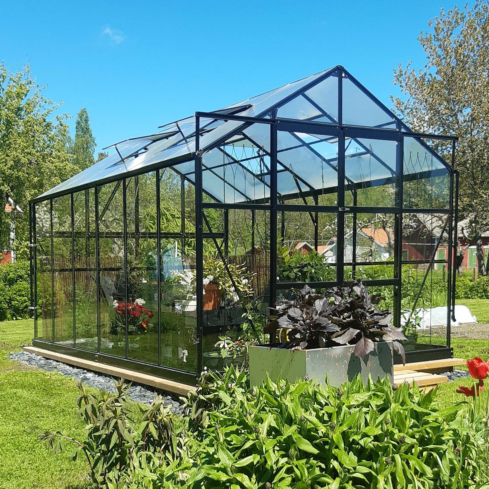 Metalcraft Gewchshaus, 9,6m, 4mm Sicherheitsglas, schwarz