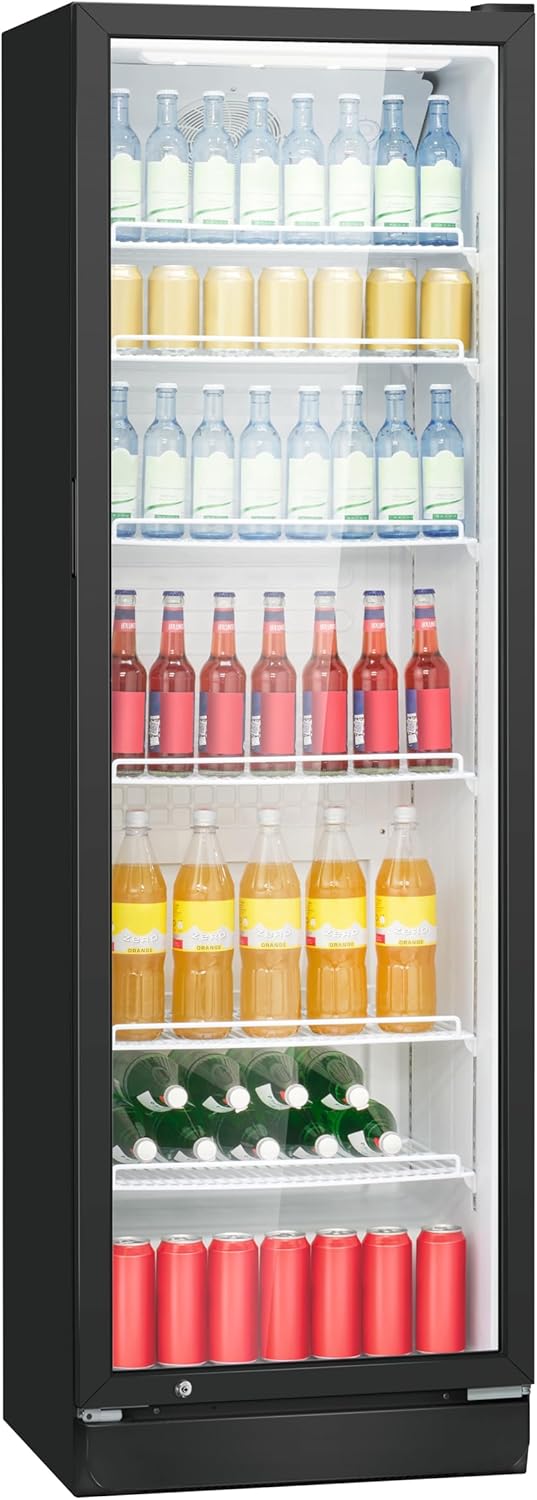 Bomann Kühlschrank mit Glastür | Getränkekühlschrank abschließbar | 6 höhenverstellbare Ablagen | 30kg je Ablage | 347 Liter | Kühlschrank groß | Flaschenkühlschrank m. LED-Licht | KSG 7351 schwarz