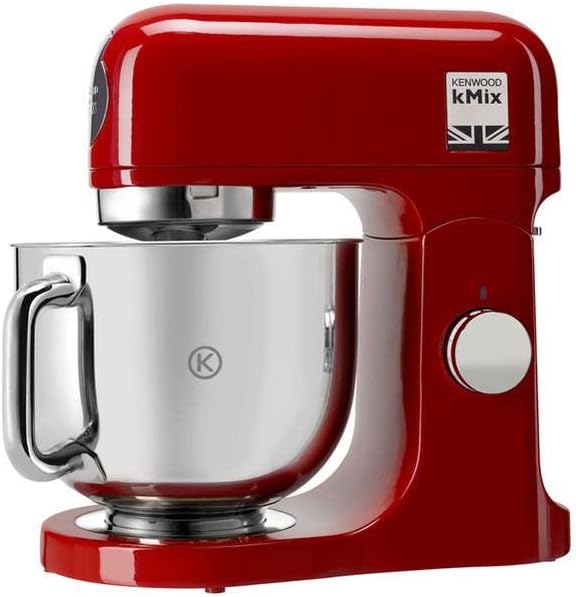 Kenwood kMix KMX750RD Küchenmaschine, 5 l Edelstahl Schüssel, Safe-Use-Sicherheitssystem, Metallgehuse, 1000 Watt, inkl. 3-Teiligem Patisserie-Set und Spritzschutz, Rot