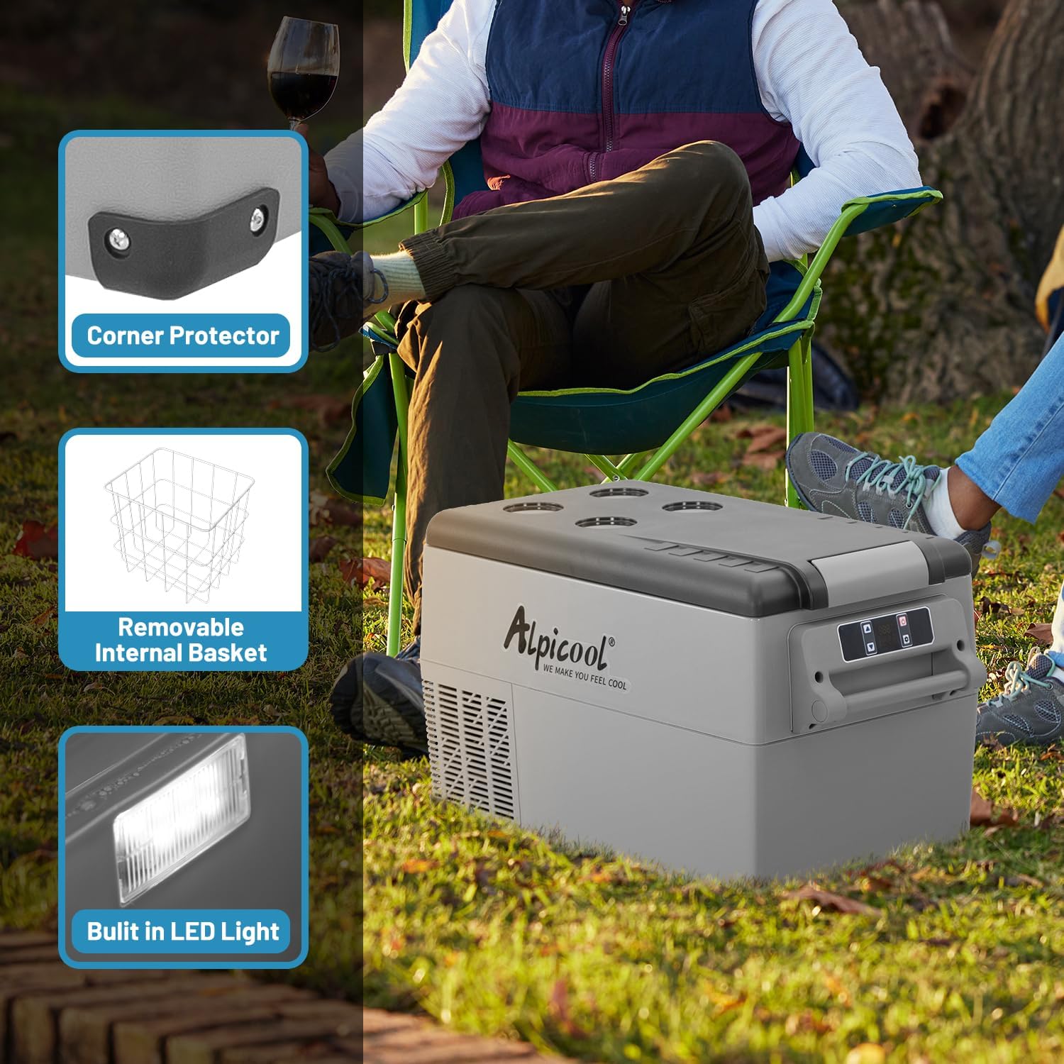 Alpicool CF55 55 Liter Kühlbox 12V tragbarer Mini-Kühlschrank elektrische Gefrierbox klein Gefrierschrank für Auto Camping, LKW, Boot und Steckdose mit USB-Anschluss, -20℃ bis 20℃