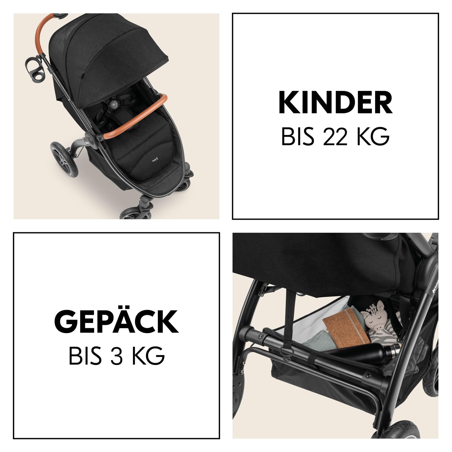 Hauck Uptown Kinderwagen Melange Rose – Kinderwagen für jedes Gelände, extra großer Sitz, flache Liegeposition, Gummiräder, Federung, kompakt und einfach zusammenklappbar, mit Regenschutz