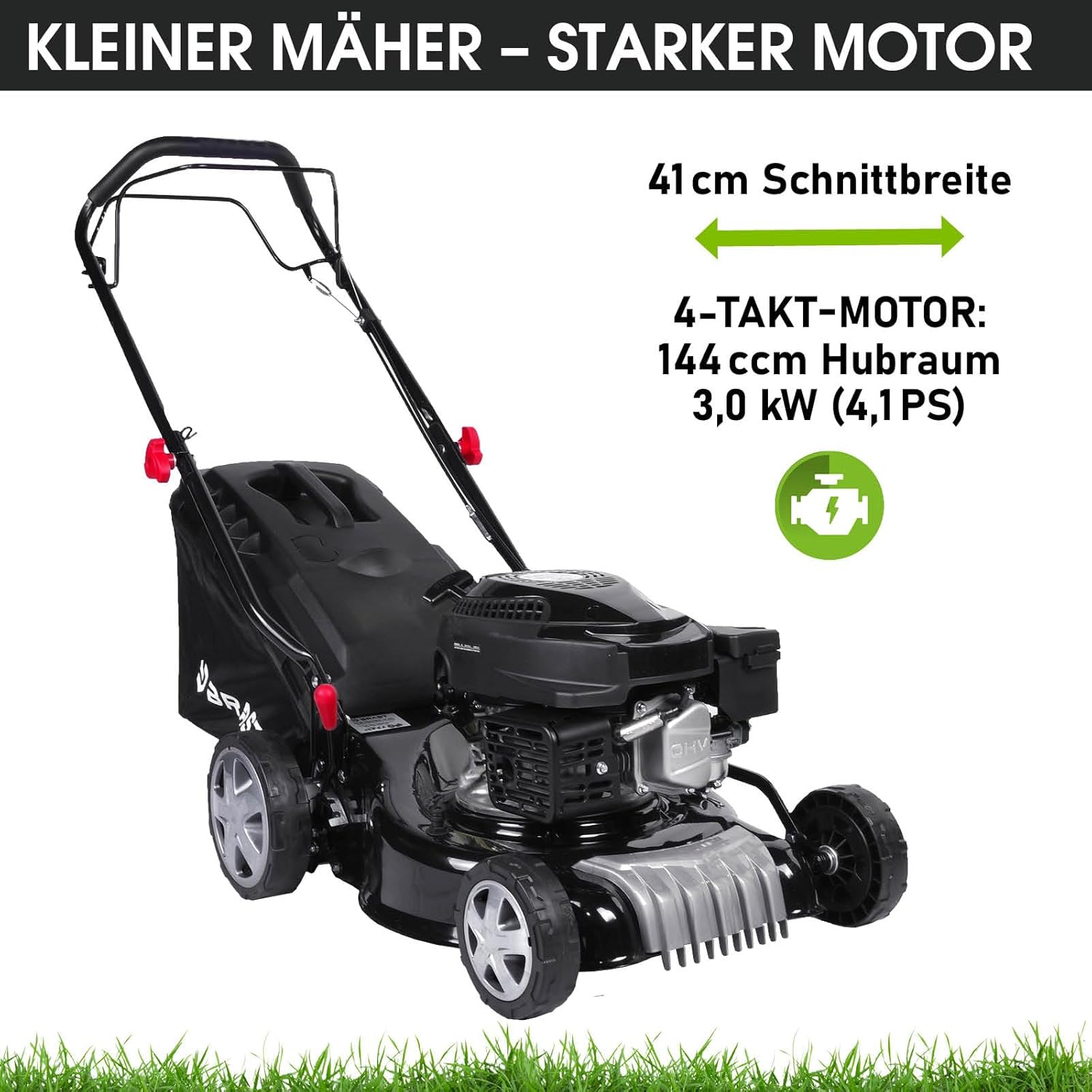 BRAST Benzin Rasenmäher mit Antrieb | 3,0kW (4,1PS) | Elektrostart | 41cm Schnittbreite | viele Modelle | TÜV | 4 Takt OHV Motor | 25-75mm Schnitthöhe | 40L Fangkorb | Stahlgehäuse | 16145 Estart