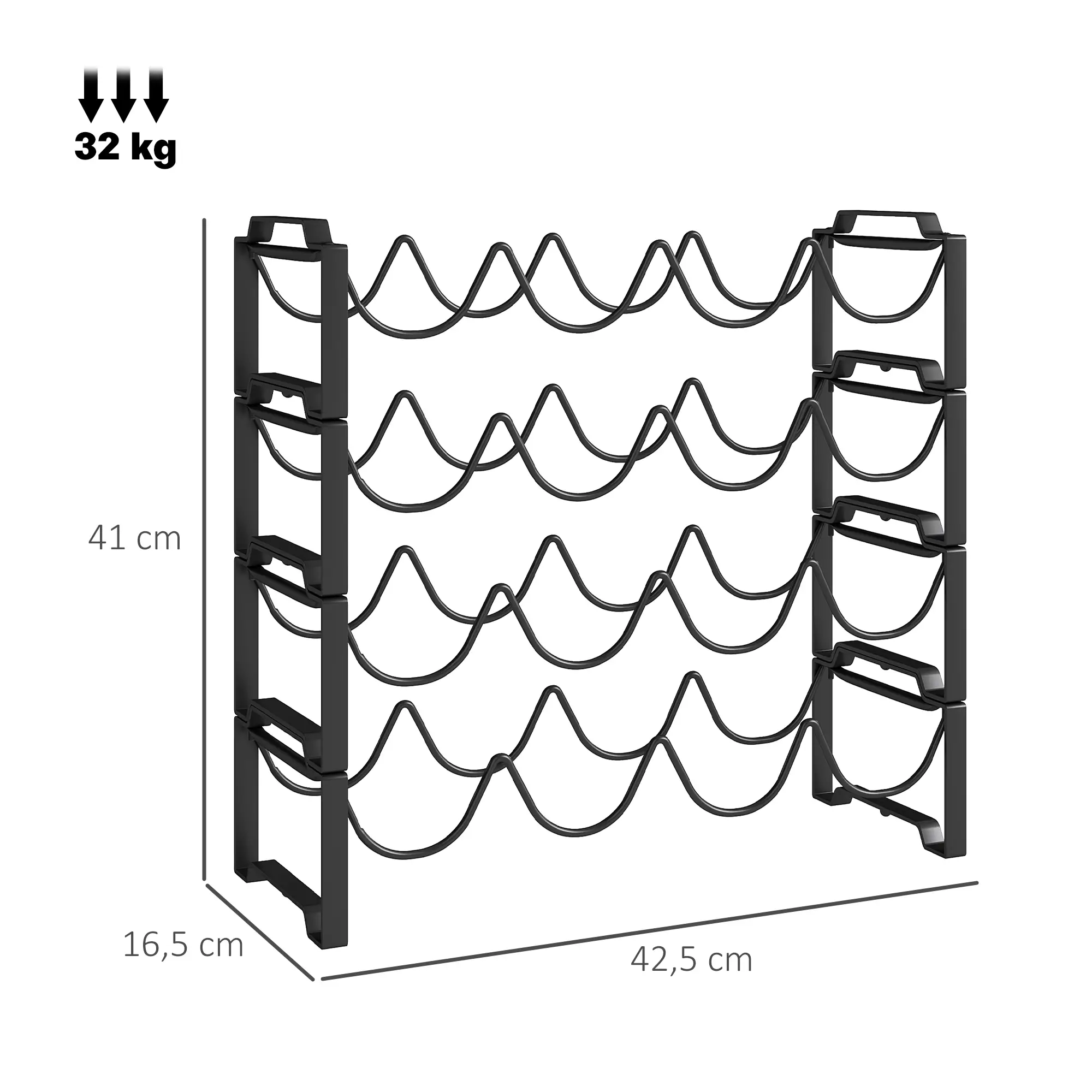 HOMCOM Weinregal Flaschenregal 16 Flaschen stapelbar wellenförmig