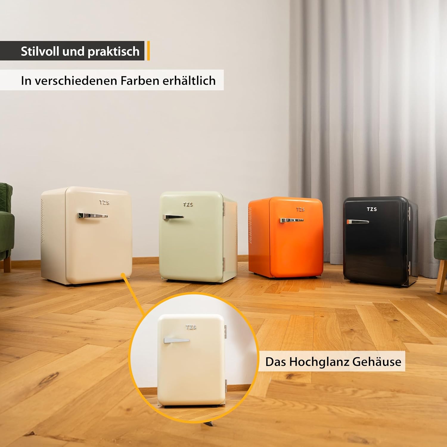 TZS First Austria lautloser Minikühlschrank | Retro Design | Einstellbare Kühlleistung | Türgriff |Thermoelektrisches Kühlsystem | 40L | creme