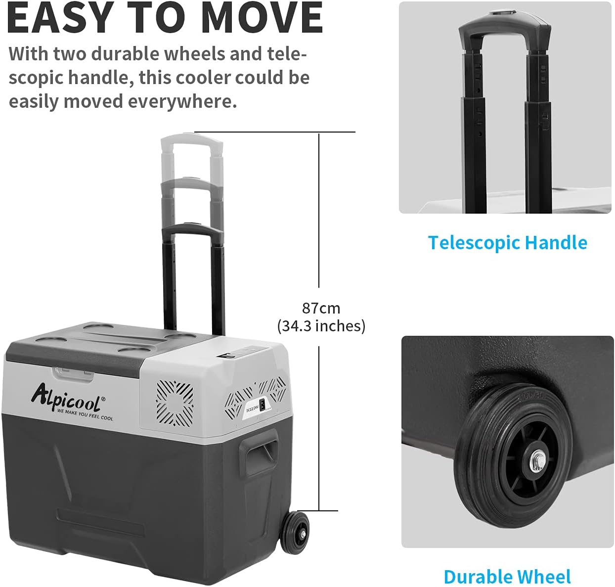 Alpicool CF55 55 Liter Kühlbox 12V tragbarer Mini-Kühlschrank elektrische Gefrierbox klein Gefrierschrank für Auto Camping, LKW, Boot und Steckdose mit USB-Anschluss, -20℃ bis 20℃