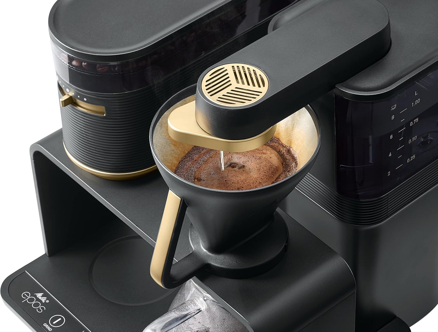 Melitta EPOS Kaffeemaschine mit Mahlwerk, schwarz-silber