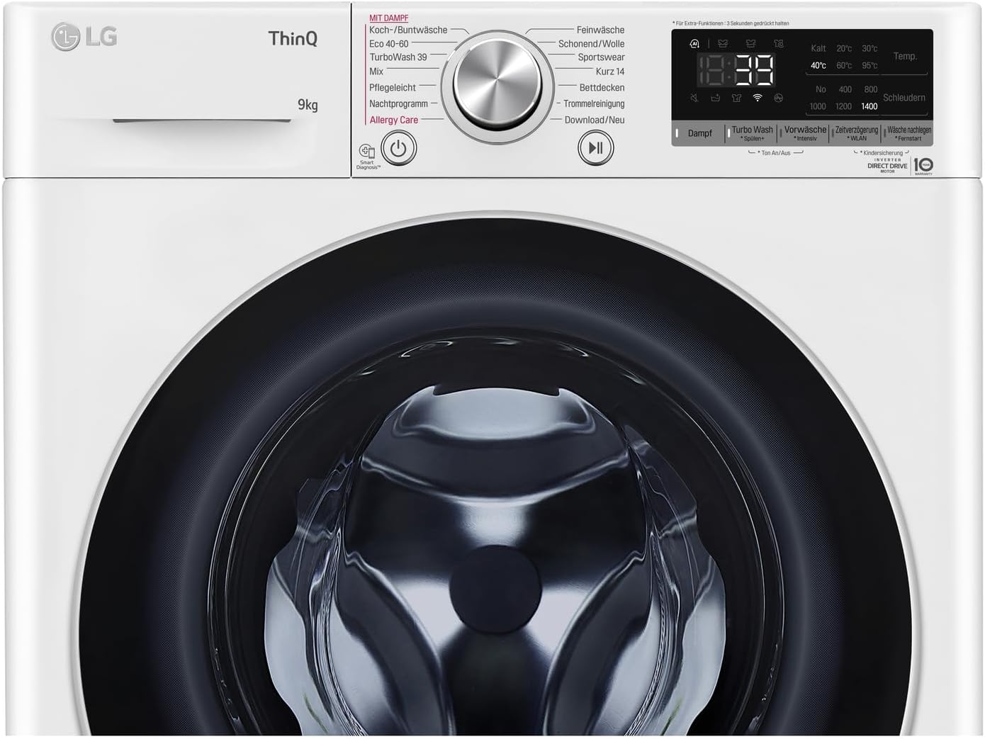 LG F4WV7080, Klasse A, Frontlader-Waschmaschine 8 kg, 1400 U/Min, AI Direct Drive, Wi-Fi, Tiefenreinigung mit Dampf, Große Kapazität, TRIPLE A, Außentür aus Sicherheitsglas, 62 x 60 x 85 cm ꟷ Weiß