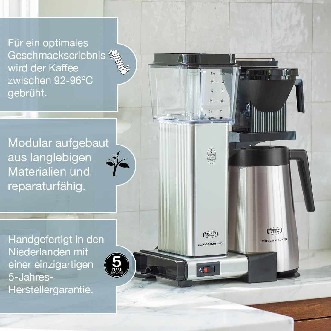 Moccamaster KBGT, Filterkaffeemaschine mit Thermoskanne, Filterkaffeemaschine, Off-White, 1.25L