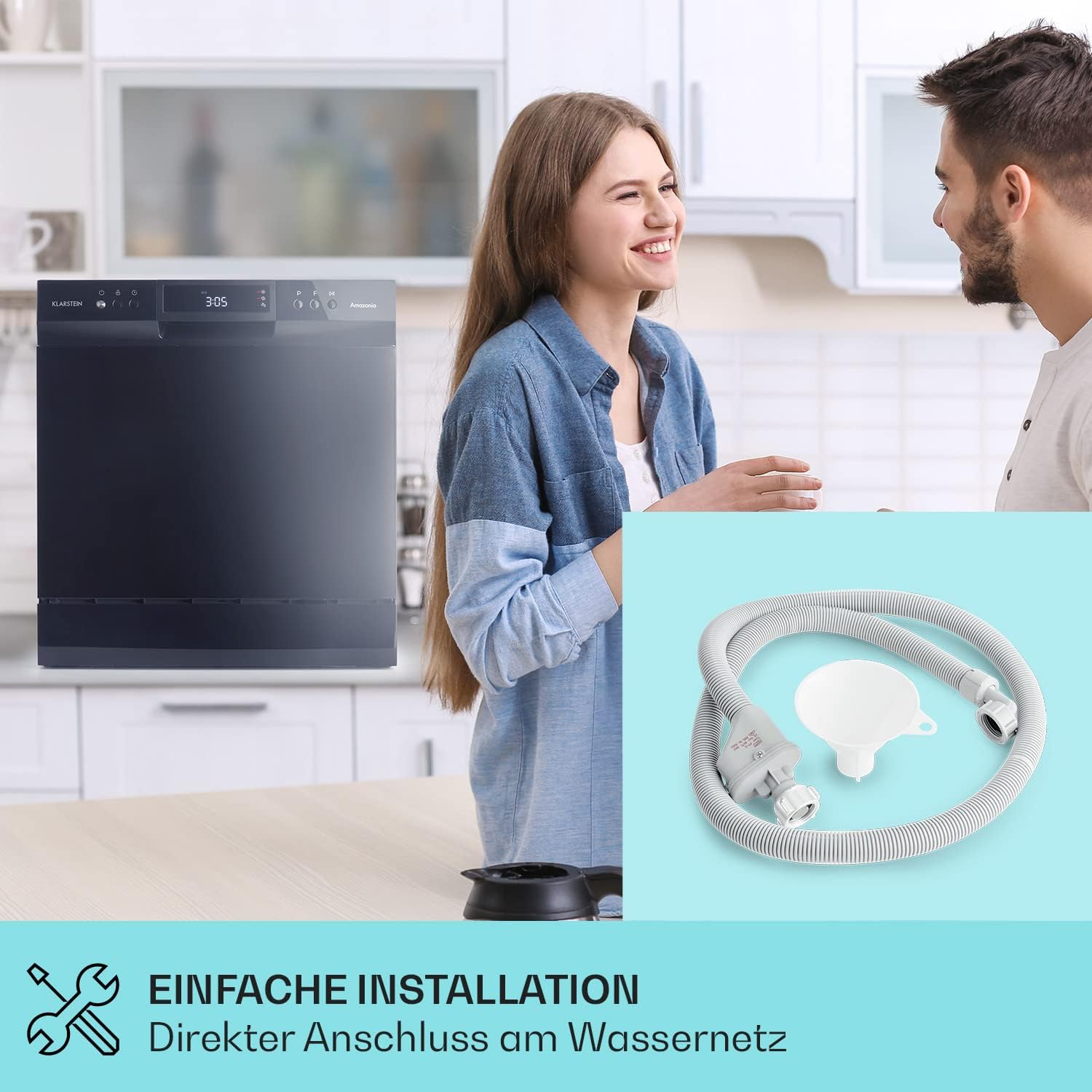 Klarstein ia 8 - Spülmaschine, Geschirrspüler, Freistehend, Teilintegriert, F, 55 cm breit, 8 Maßgedecke, 6 Programme, Aquastop, silber