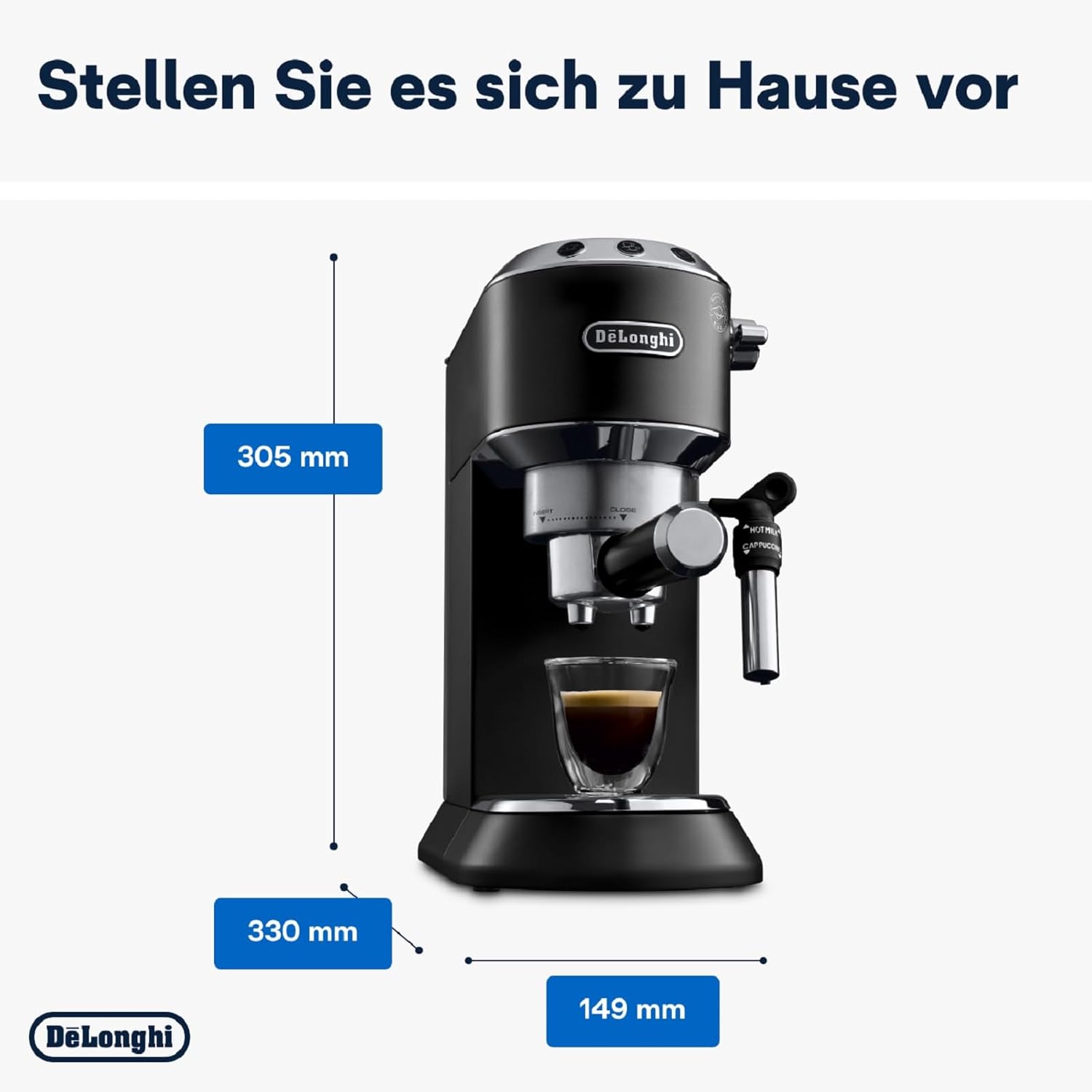 De'Longhi Dedica Style EC 685.M – Espresso Siebtrgermaschine, Espressomaschine mit professionellem Milchaufschumer, nur 15 cm breit, für Kaffeepulver oder ESE Pads, 1 l Wassertank, silber