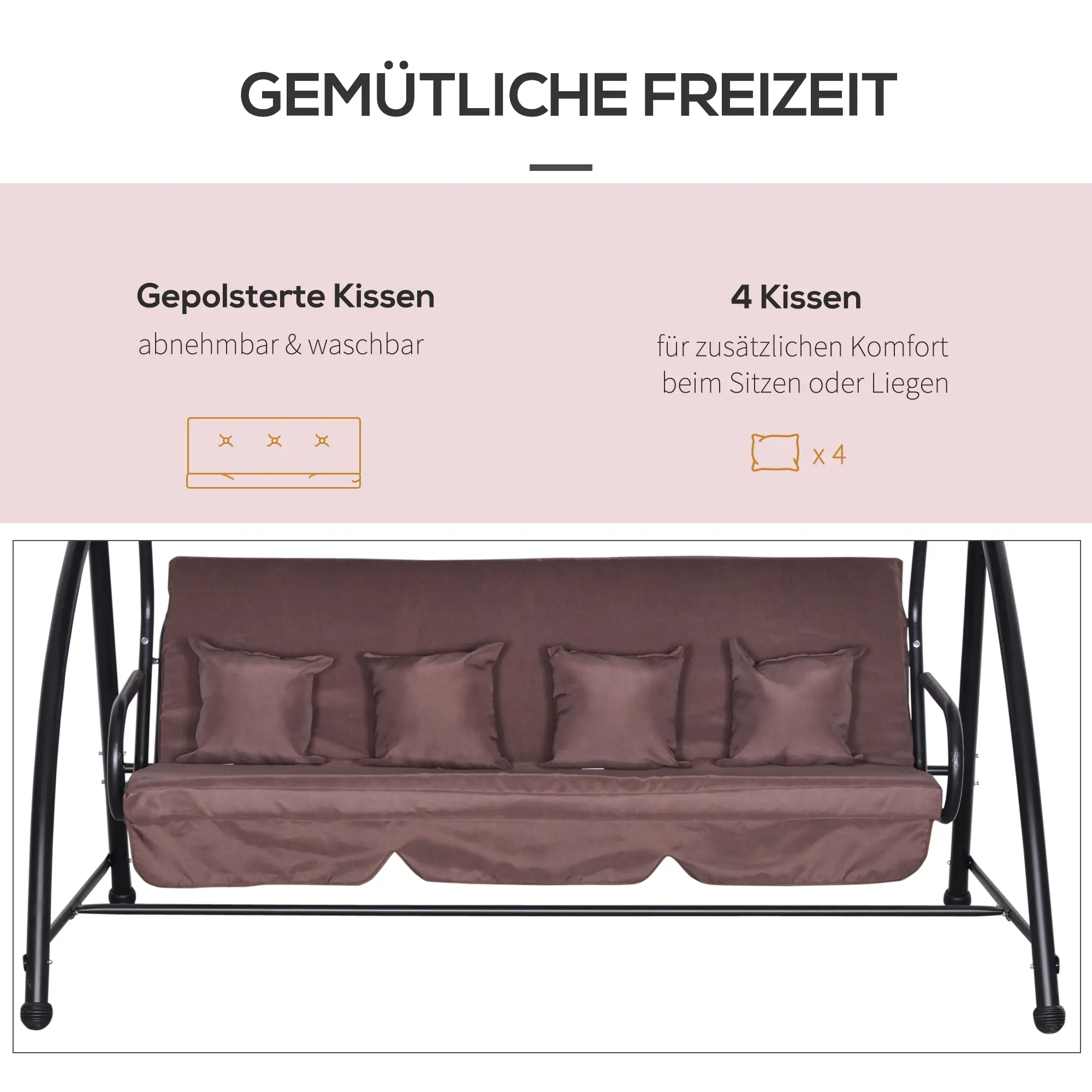 Outsunny Hollywoodschaukel 3-Sitzer Liegefunktion Sonnendach