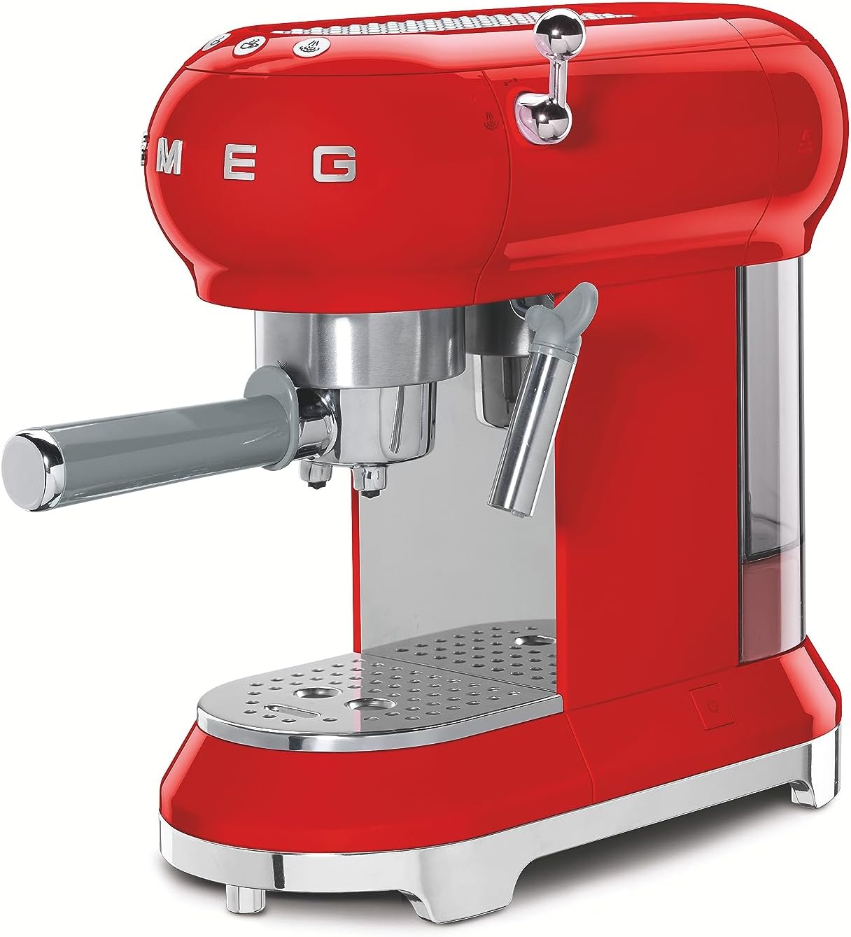Smeg, ECF01WHEU Manual Espresso -Maschine, Cappuccino -System, Thermoblock, große Tassengehäuse und Doppelkaffeefunktion, 1 l Wassertank, kompakte Abmessungen, 1350W, Weiß