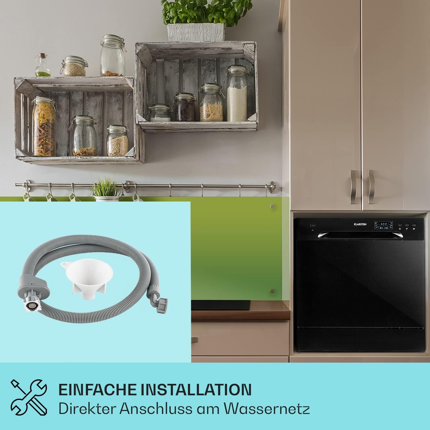 Klarstein ia 8 - Spülmaschine, Geschirrspüler, Freistehend, Teilintegriert, F, 55 cm breit, 8 Maßgedecke, 6 Programme, Aquastop, silber