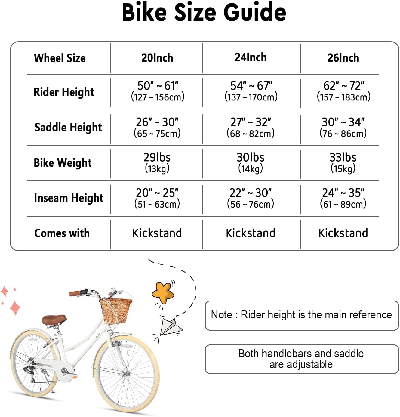 Glerc Missy 20 24 26 Zoll Mädchen City 6-Gang Hybrid Cruiser Fahrrad mit Weidenkorb für Jugend über 6-Jahre alt, mehrere Farben