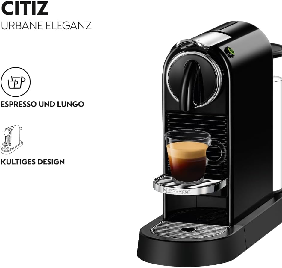 Nespresso De'Longhi EN267.BAE Citiz Kaffeemaschine mit Milchaufschäumer, Energiesparfunktion, 1710W, 1 Liter, 37.2 x 21.8 x 27.7 cm, Schwarz