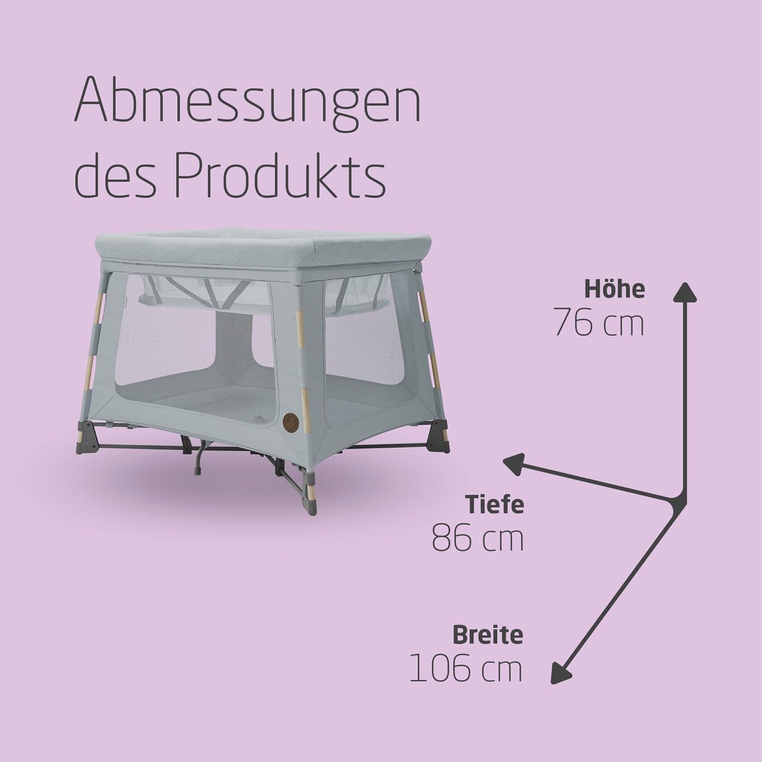 Maxi-Cosi Swift 3-in-1 Reisebett Baby, Babywiege, 0–3,5 Jahre, bis zu 15 kg, Reisebett höhenverstellbar, 2-in-1-Matratze, ultraleicht, in 1 Sekunde klappbar, Reisetasche, Eco Care, Beyond Grey