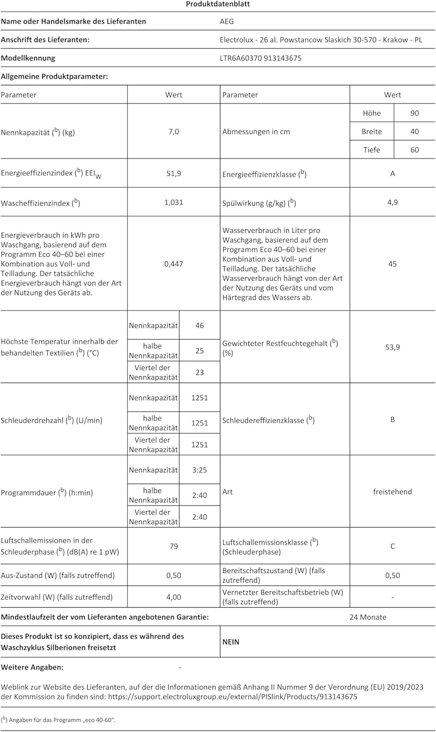 AEG LTR7A71370 Waschmaschine Toplader / Serie 7000 mit ProSteam / ProSteam - Auffrischfunktion / 7,0 kg / Leise / Mengenautomatik / Nachlegefunktion / Wasserstopp / 1300 U/min