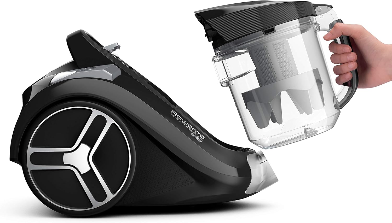 Rowenta RO4825 beutelloser Bodenstaubsauger Compact Power XXL | 550 Watt | 2,5L Staubvolumen | Kompakt & leise | Extreme Saugleistung | Hocheffizienter Saugkopf | Schwarz/Grau