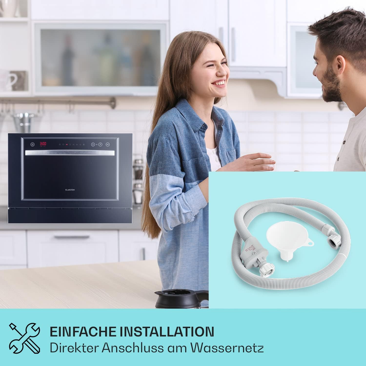 Klarstein ia 8 - Spülmaschine, Geschirrspüler, Freistehend, Teilintegriert, F, 55 cm breit, 8 Maßgedecke, 6 Programme, Aquastop, silber