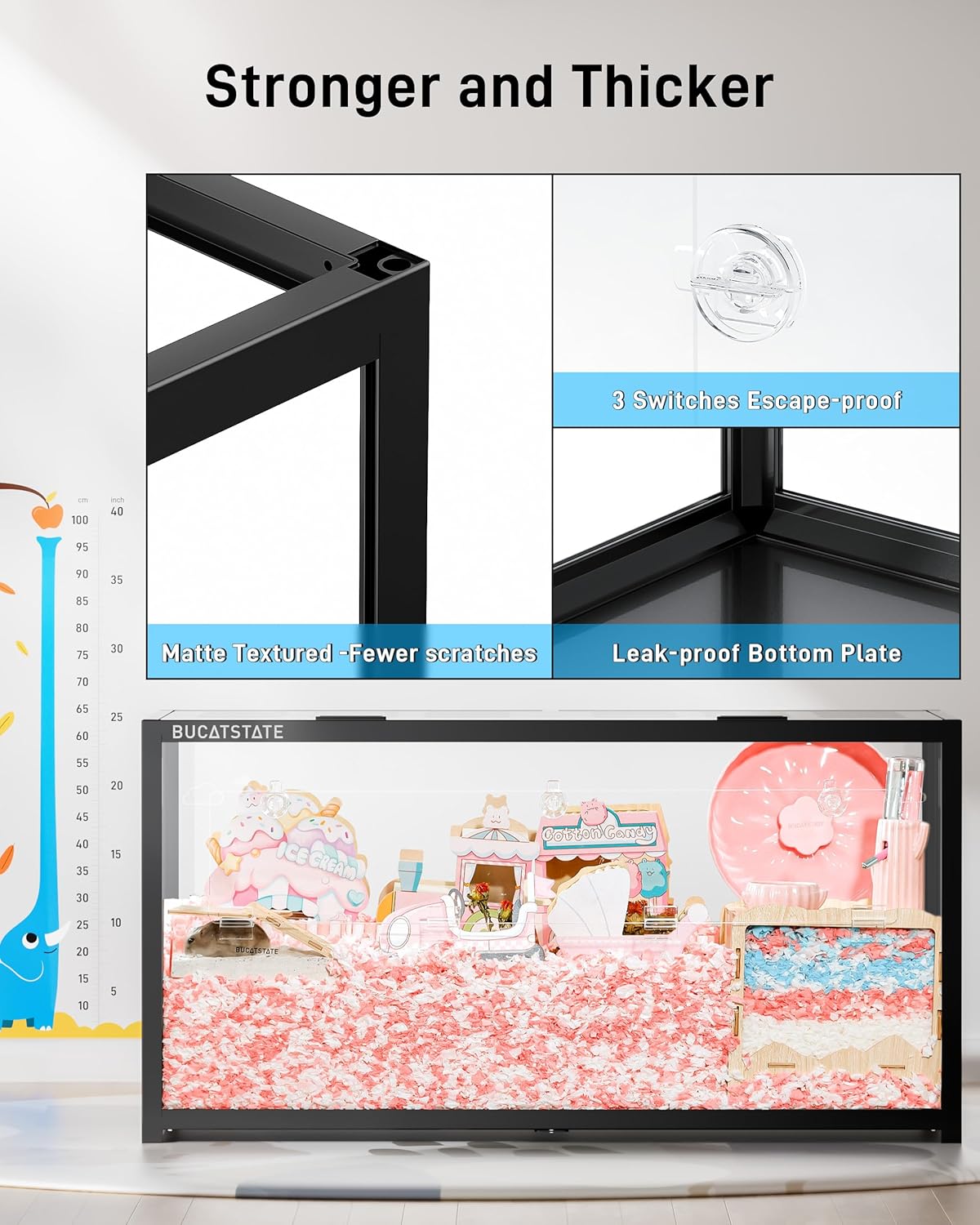 BUCATSTATE Hamsterkäfig 3,0: Metall Rattenkäfig Kleintierkäfig Groß Stapelbar mit Einfacher Montage 120L x 60W x 62H cm für Nager, Mäuse, Zwerghamster (0,72m², Weiß)