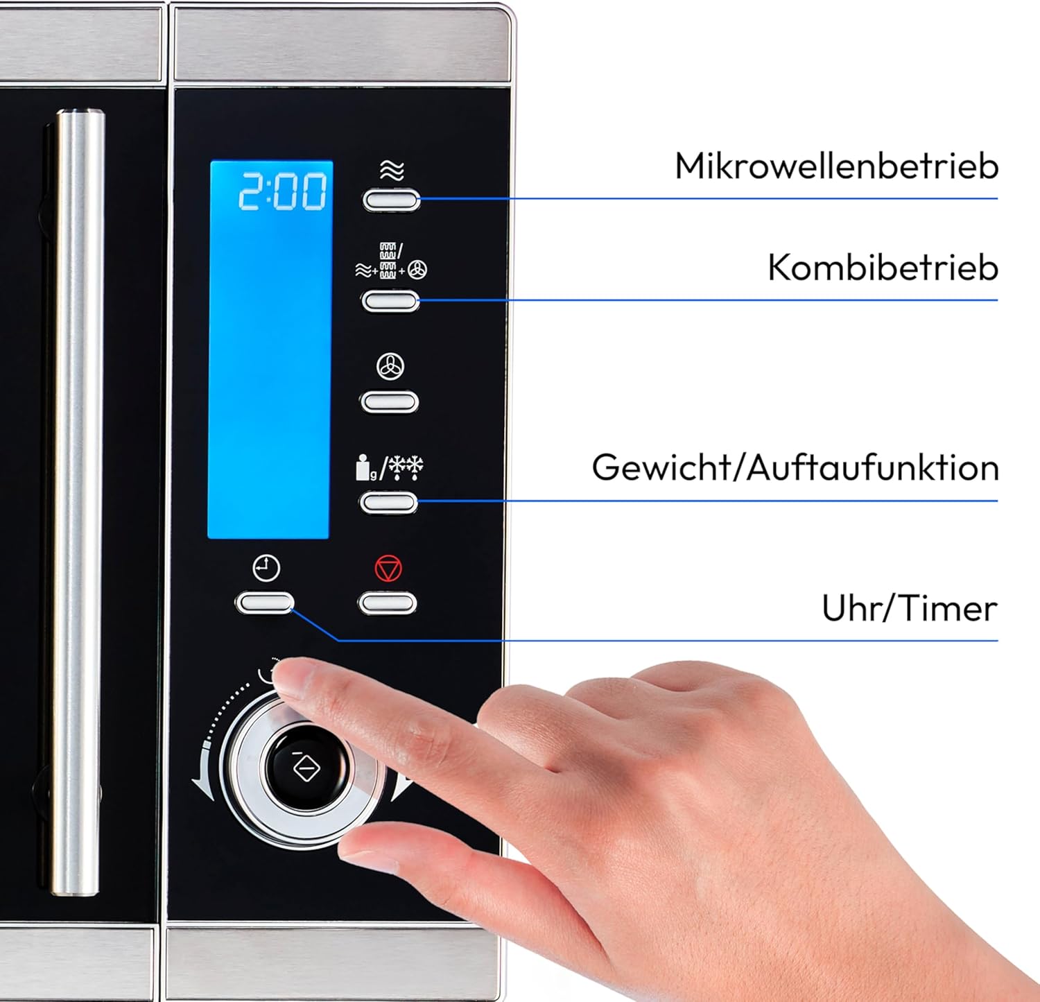 MEDION MD 15501 4 in 1 Mikrowelle mit Grill (25 Liter, 900 Watt, 1100 Watt Grill, 2500 Watt Heißluft, 10 Automatik-Programme) silber