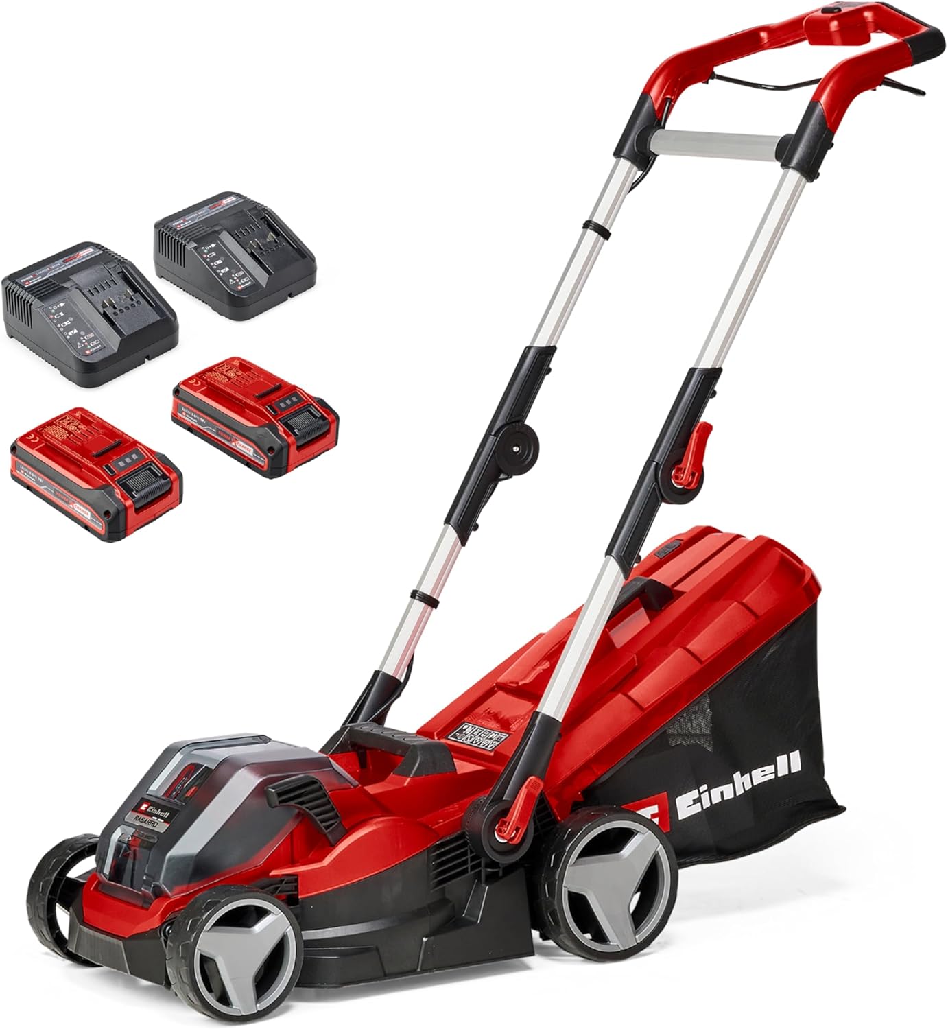 Einhell Akku-Rasenmäher RASARRO 36/42 Kit Power X-Change (36V, 42 cm Schnittbreite, bis 725 m², Brushless, 50L Fangkorb, Mulchfunktion, inkl. 2x 5,2Ah + 1x Twincharger)