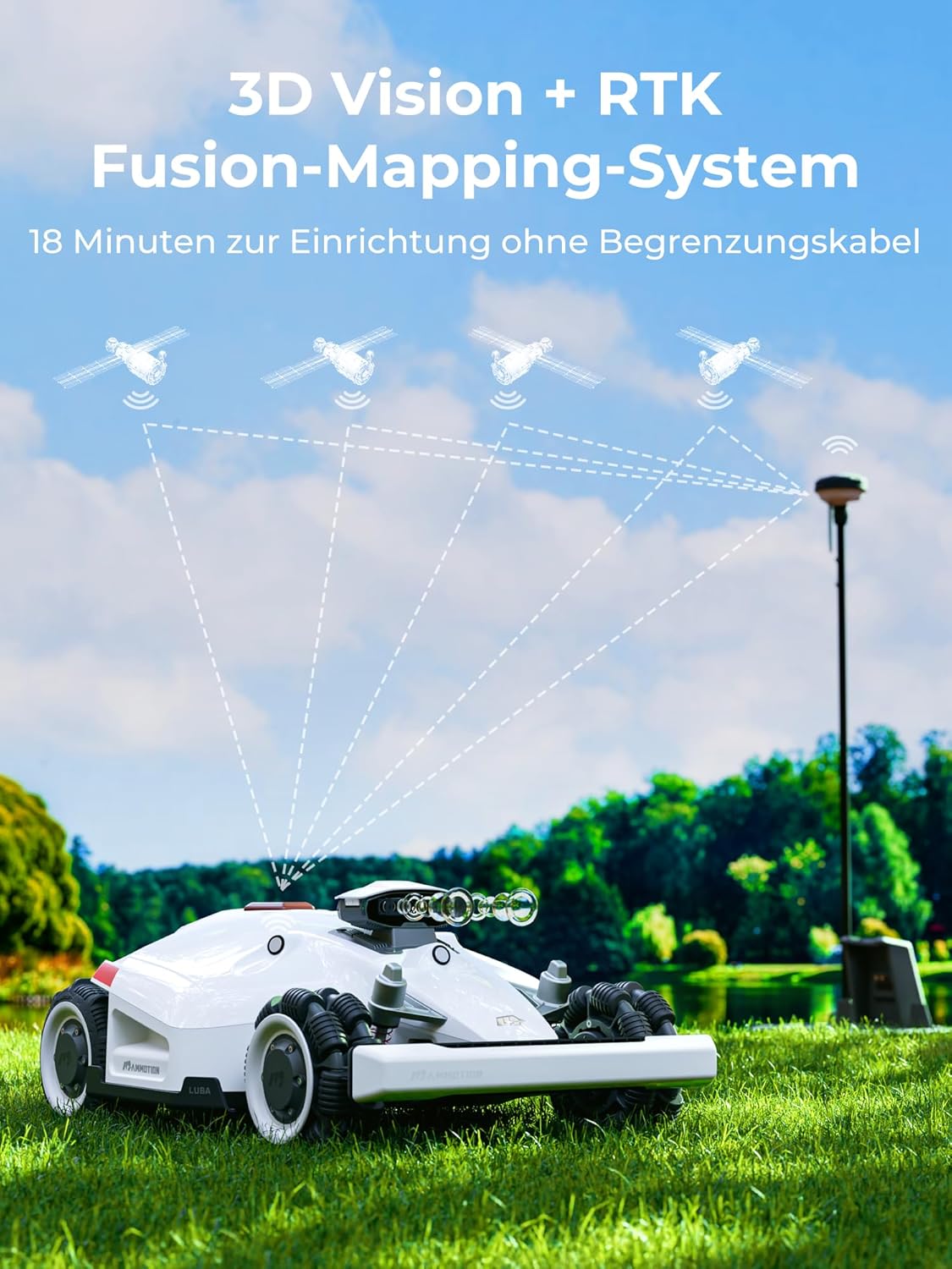 MAMMOTION LUBA 2 AWD 3000X Mähroboter ohne Begrenzungskabel, NetRTK+Vision, Keine RTK-Antenne erforderlich, Auto-Kartierung, Empf. 3000m², Max. 3600m², mit 4G-Modul, 80% Steigung