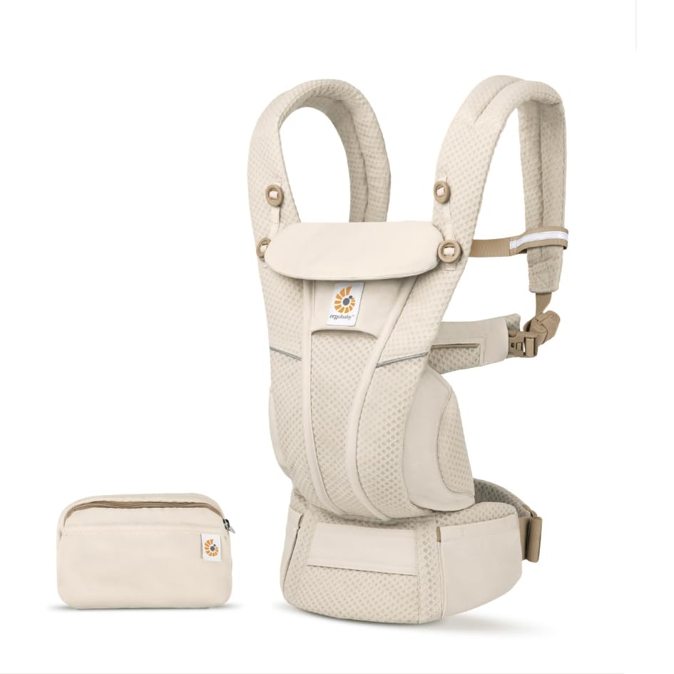 Ergobaby Omni Breeze Babytrage für Neugeborene ab Geburt bis 20kg, 4 Positionen SoftFlex Mesh Ergonomische Babybauchtrage Rückentrage Baby-Tragetasche, Natural Beige