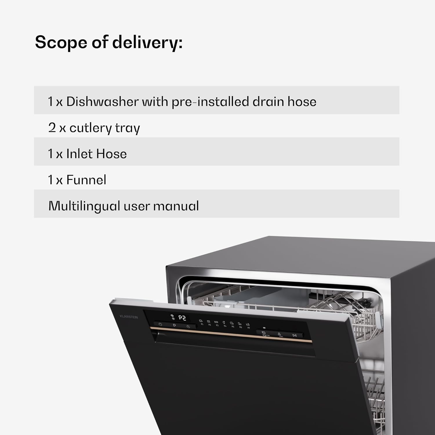 Klarstein ia 8 - Spülmaschine, Geschirrspüler, Freistehend, Teilintegriert, F, 55 cm breit, 8 Maßgedecke, 6 Programme, Aquastop, silber