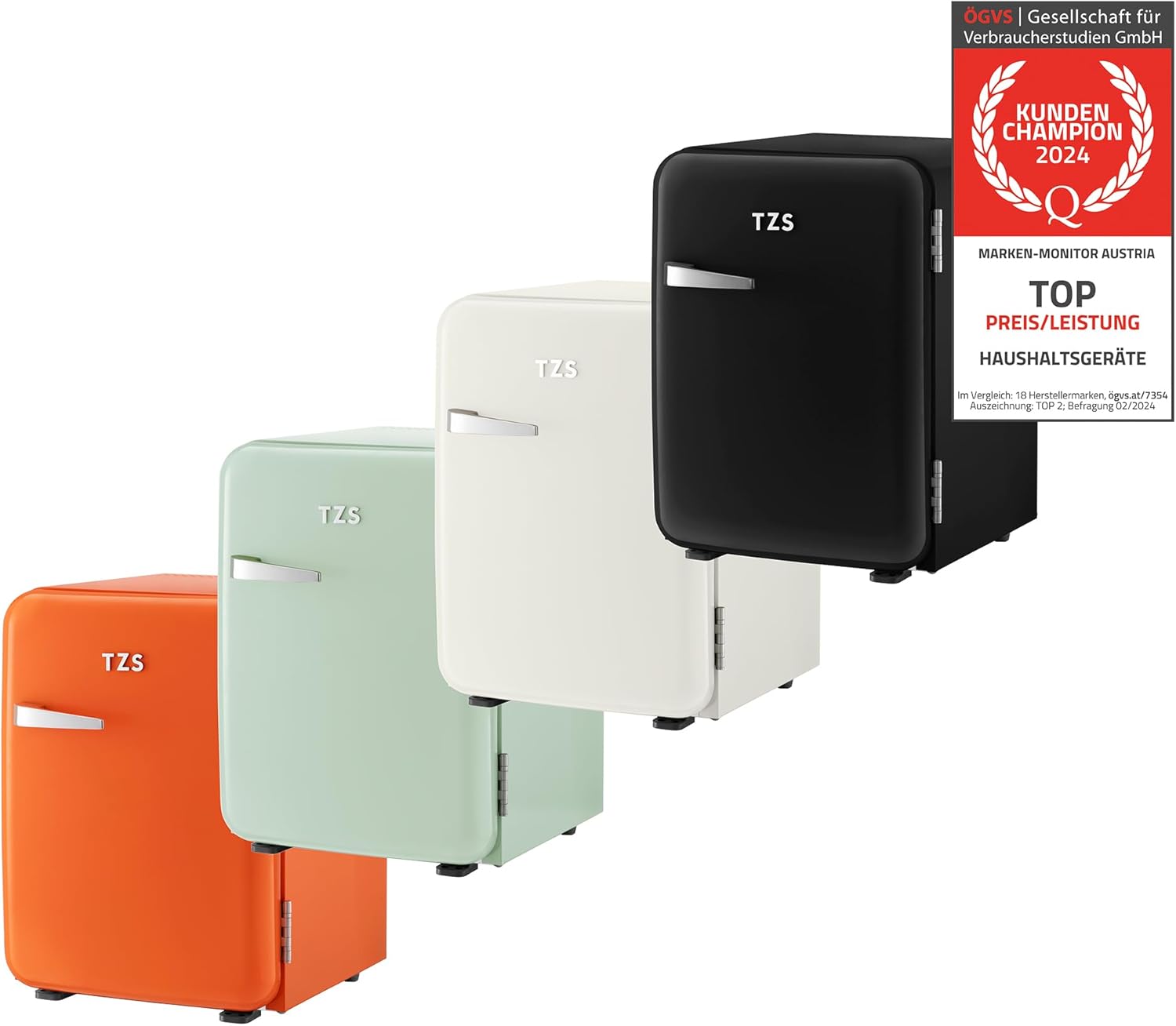 TZS First Austria lautloser Minikühlschrank | Retro Design | Einstellbare Kühlleistung | Türgriff |Thermoelektrisches Kühlsystem | 40L | creme