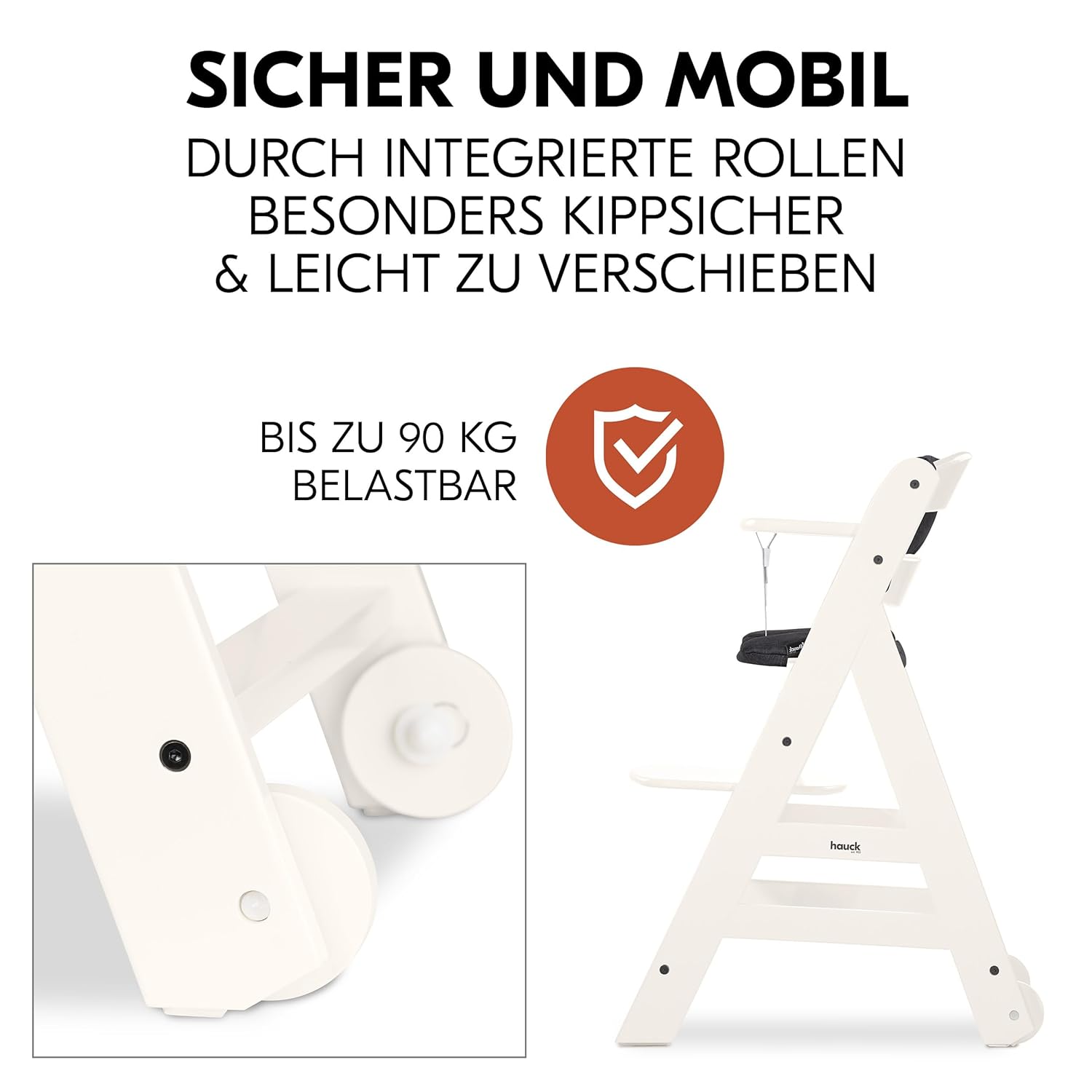 hauck Hochstuhl Beta+ Newborn Set Premium Dark Grey - Babyhochstuhl Set ab Geburt mit Neugeborenen Aufsatz Bouncer, Sitzpolster und Essbrett - Dark Grey