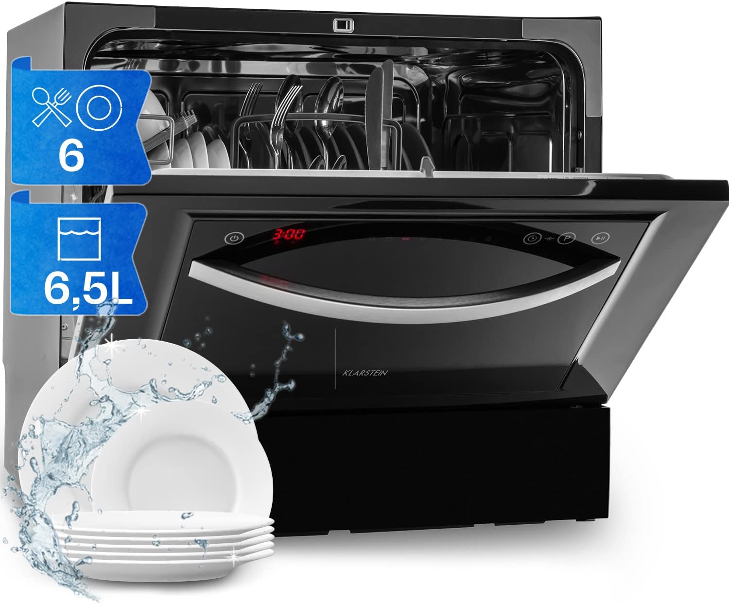 Klarstein ia 8 - Spülmaschine, Geschirrspüler, Freistehend, Teilintegriert, F, 55 cm breit, 8 Maßgedecke, 6 Programme, Aquastop, silber