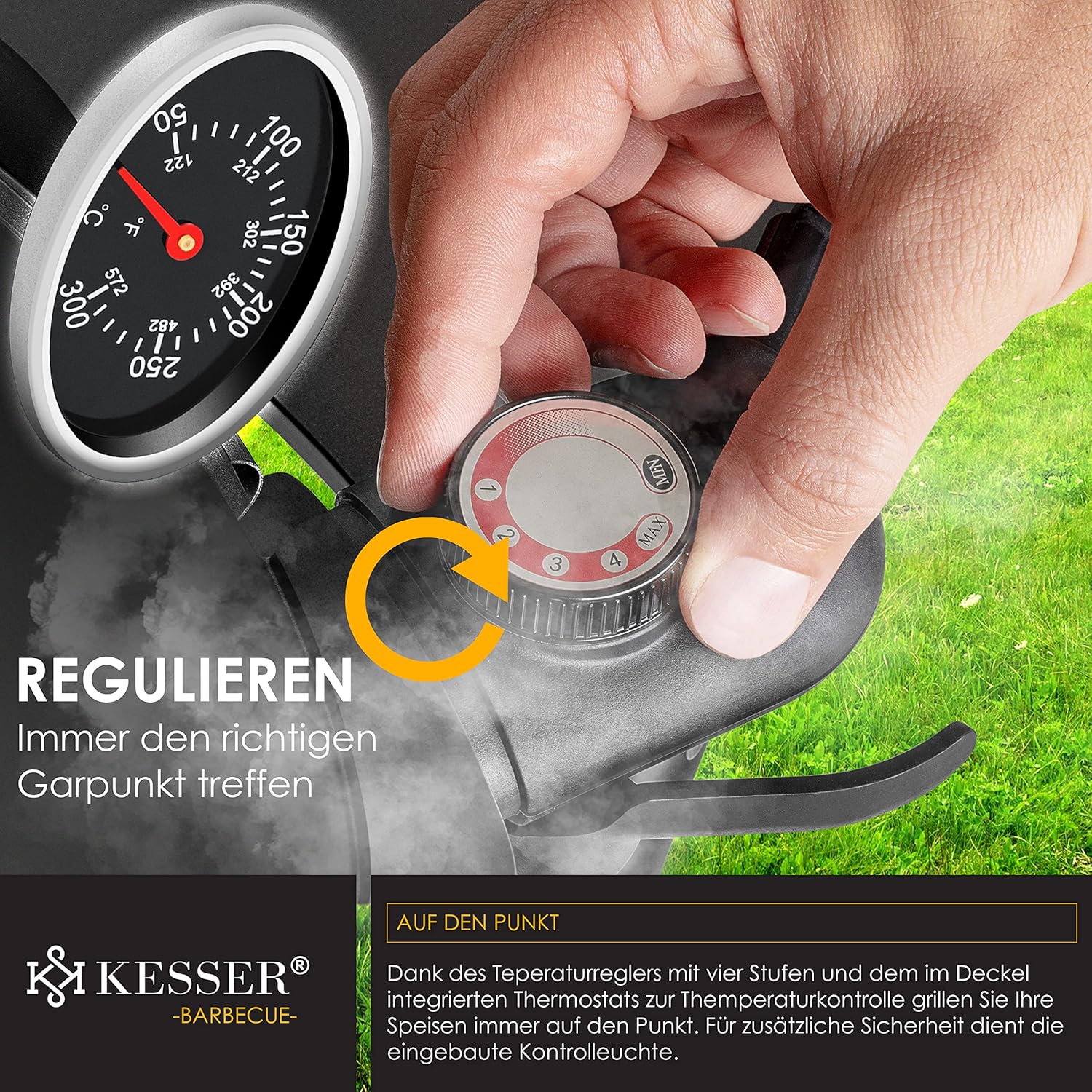 KESSER elektrischer Elektrogrill 2in1 Tischgrill - Standgrill mit Deckel und Standfuß | max. 2400 Watt | Faltbar | Thermostat | Antihaftbeschichtung | Grillplatte Abstelltische | 2 Räder |