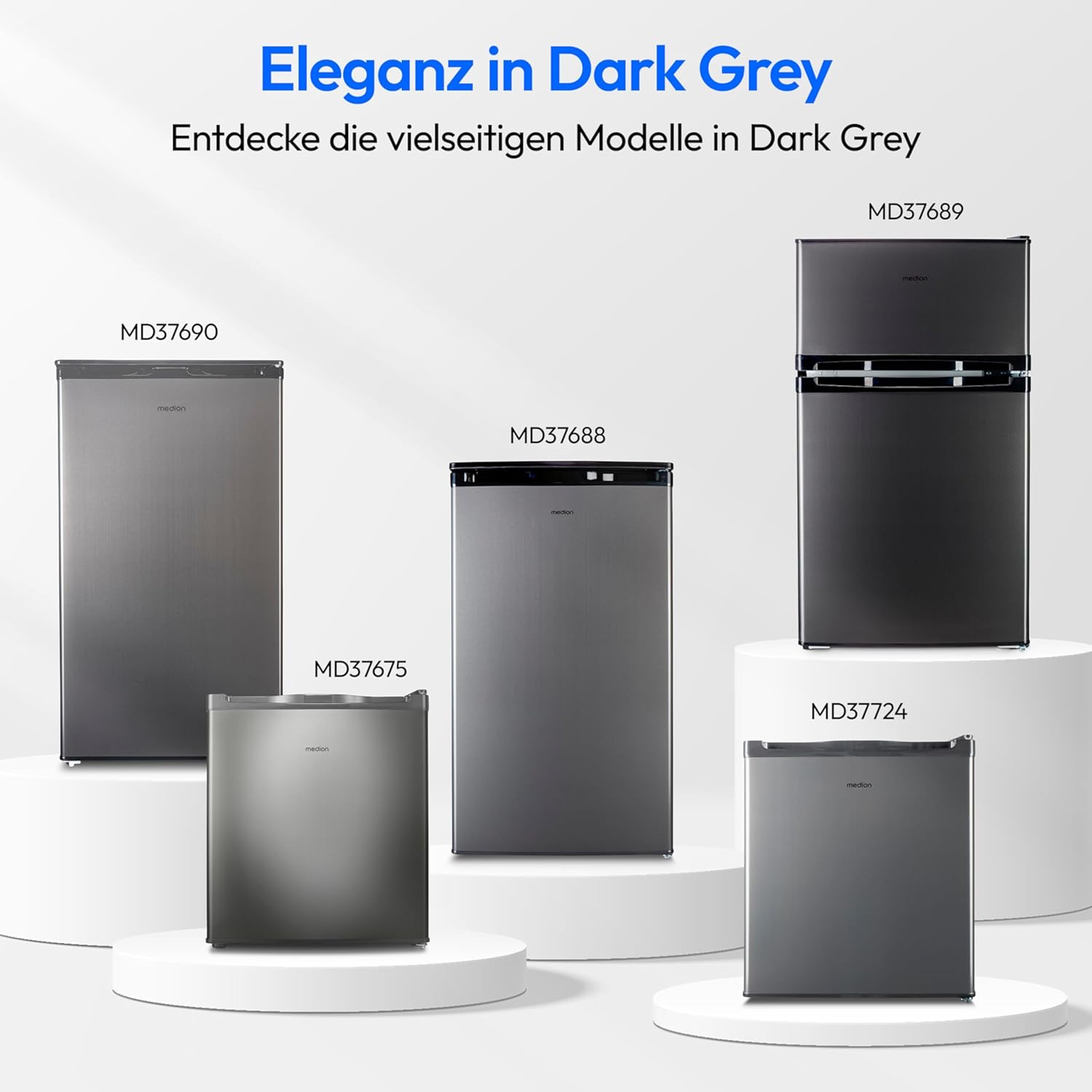MEDION Mini Kühl-Gefrierkombination (85 Liter, 61L Kühlteil, 24L Gefrierteil, freistehend, 40 dB, transparente Gemüseschublade, Türanschlag wechselbar, MD 37689) grau