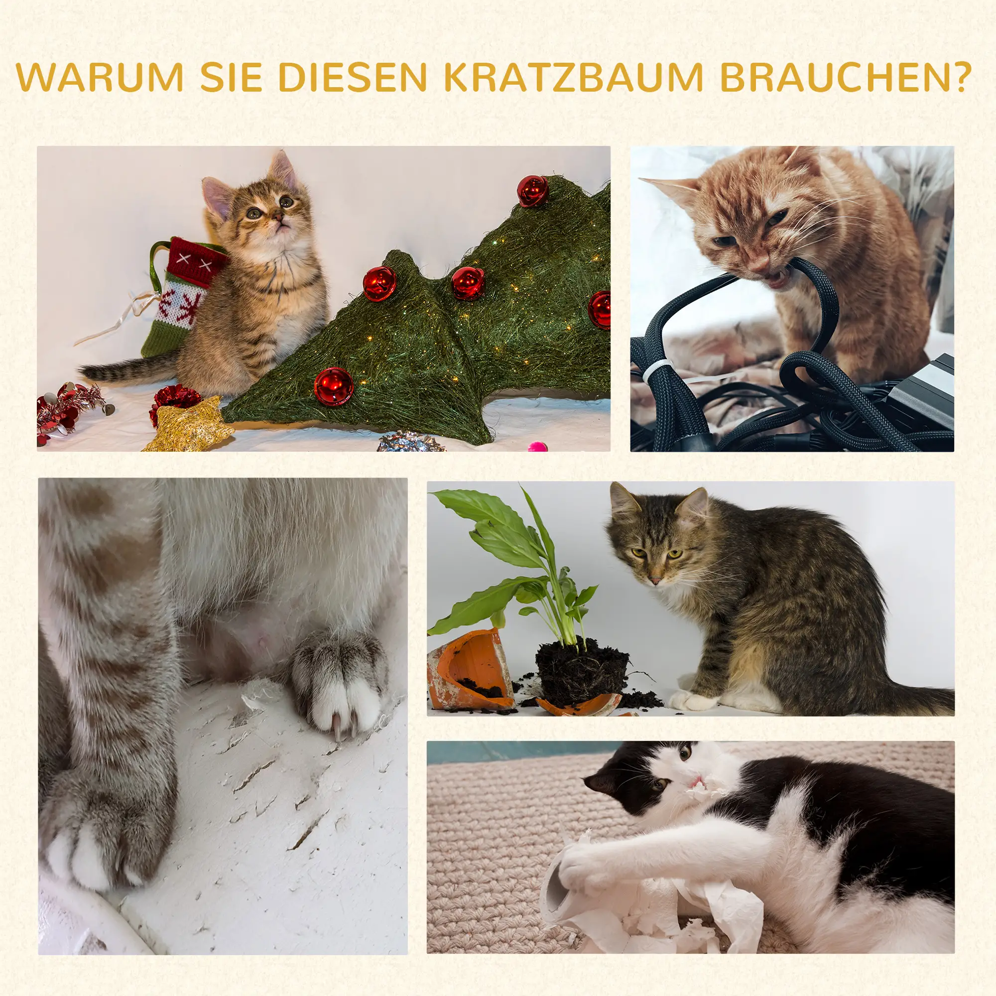 PawHut Kratzbaum Katzenhöhlen Plattformen Spielball Kratzstämme