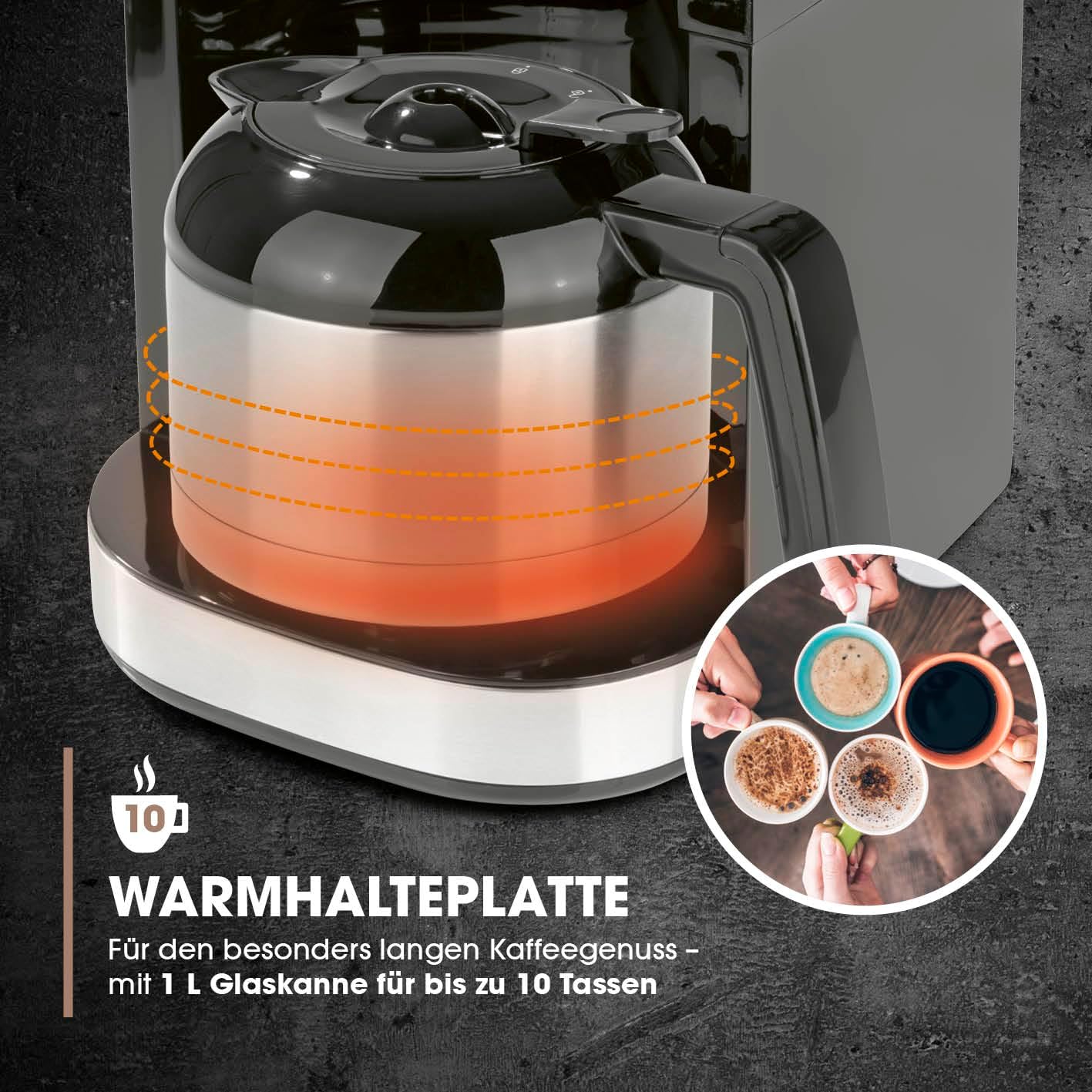 Barista Filterkaffeemaschine mit verstellbarem Mahlwerk & Thermokanne | Warmhaltefunktion, 24h Timer & Permanentfilter | Für 10 Tassen Kaffee | Kaffeemaschine für Bohnen & Pulver [Edelstahl]
