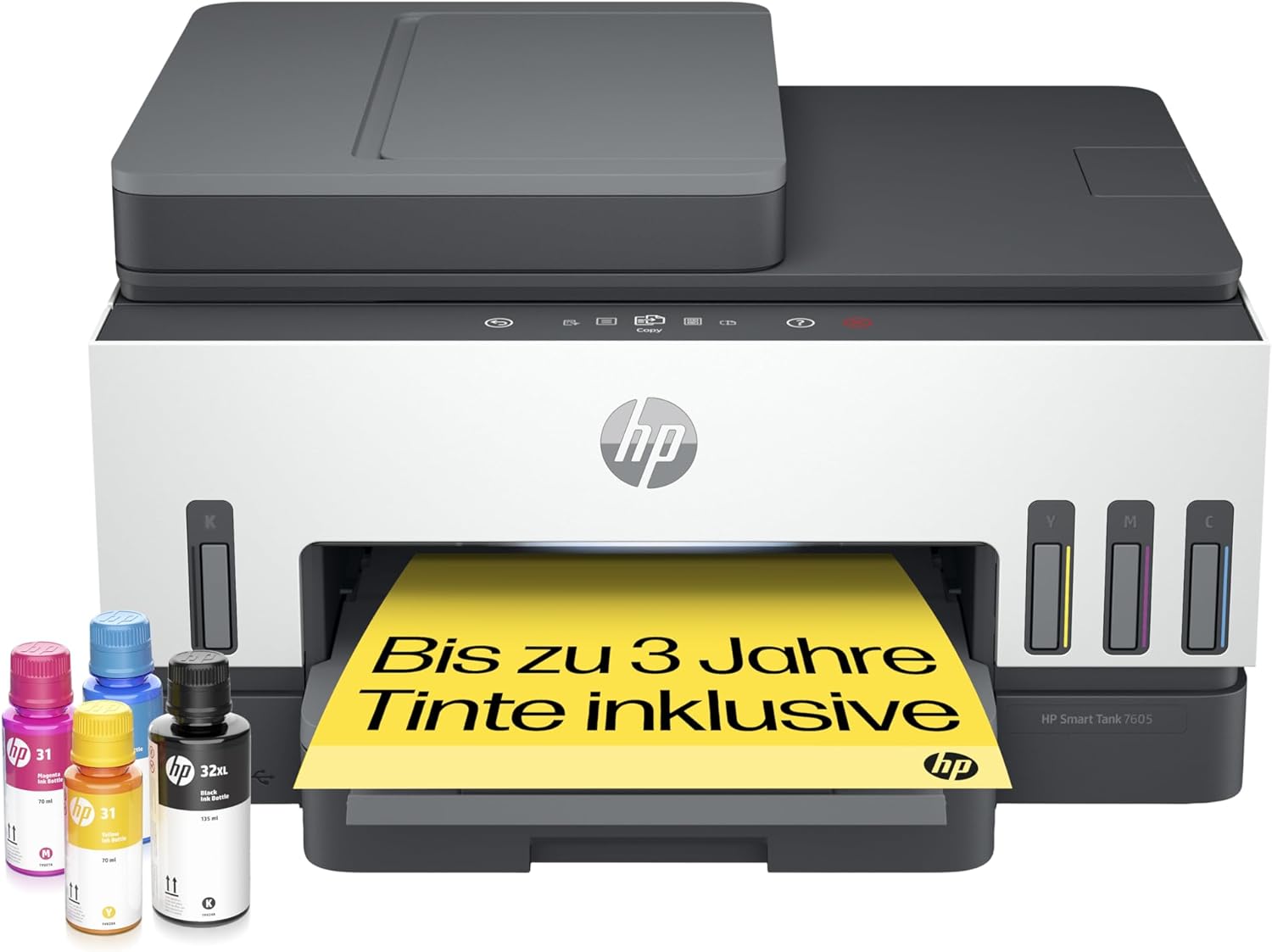 HP Smart Tank 7605 4-in-1 Multifunktionsdrucker (WLAN; Duplex; ADF) – 3 Jahre Tinte inklusive, 3 Jahre Garantie, großer Tintentank, hohe Reichweite, Drucken in hoher Qualität