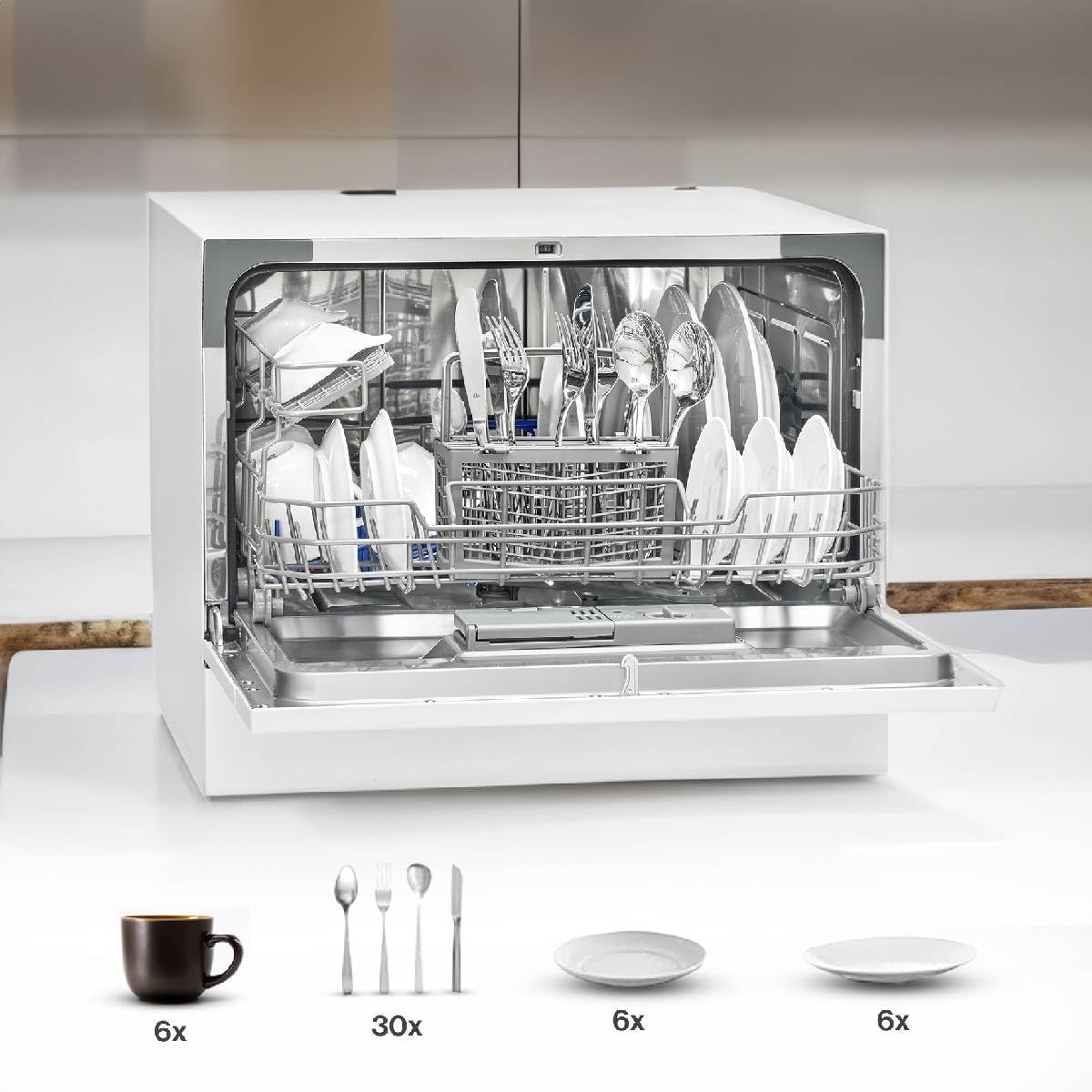 Bomann Mini Geschirrspüler mit Wasseranschluss | inkl. Schlauch | Tisch Geschirrspüler leise | Mini Spülmaschine für kleine Küchen/Camping | Spülmaschine klein m. Überlaufsicherung | TSG 7405 schwarz