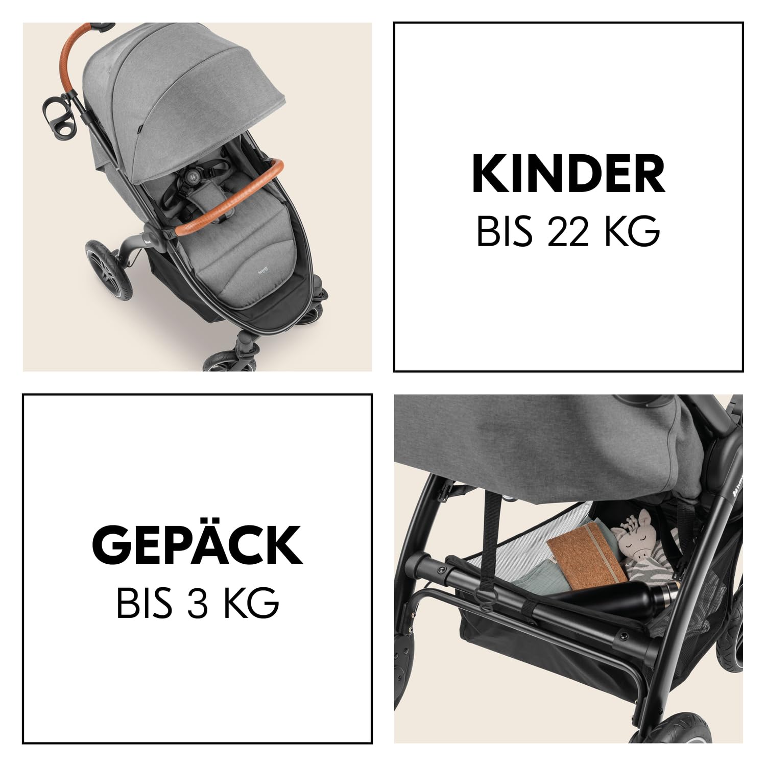 Hauck Uptown Kinderwagen Melange Rose – Kinderwagen für jedes Gelände, extra großer Sitz, flache Liegeposition, Gummiräder, Federung, kompakt und einfach zusammenklappbar, mit Regenschutz