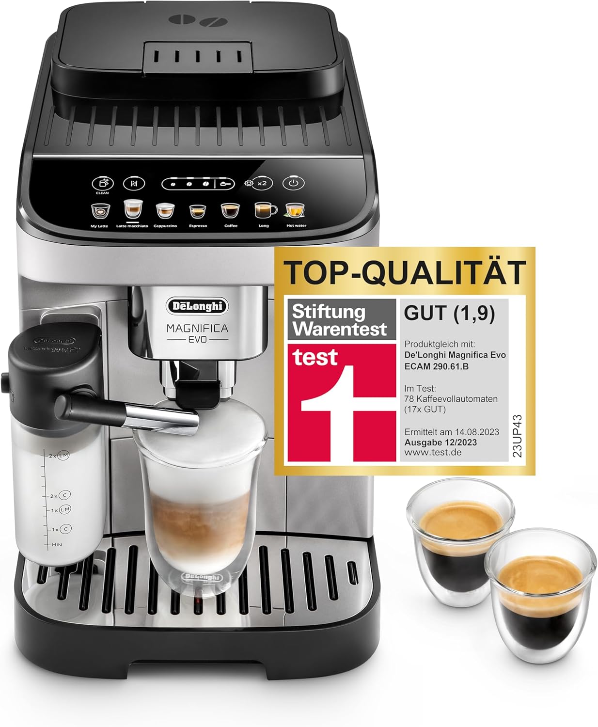 De'Longhi Magnifica Evo ECAM 292.81.B Kaffeevollautomat mit LatteCrema Milchsystem, 7 Direktwahltasten für Cappuccino, Espresso und weitere Kaffeespezialitten, 2-Tassen-Funktion, Schwarz