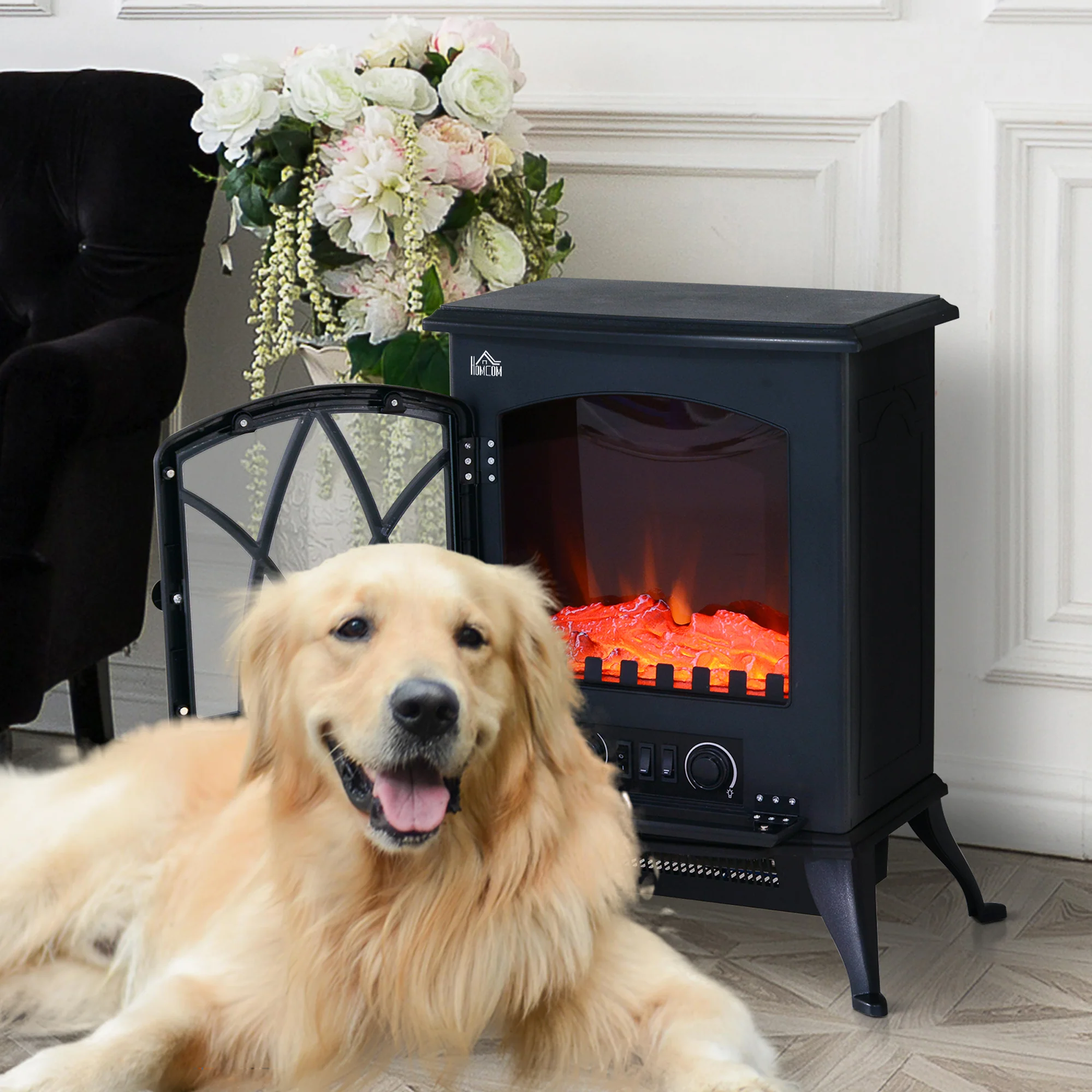 HOMCOM Elektrokamin Kaminofen rustikales Design Feueranimation