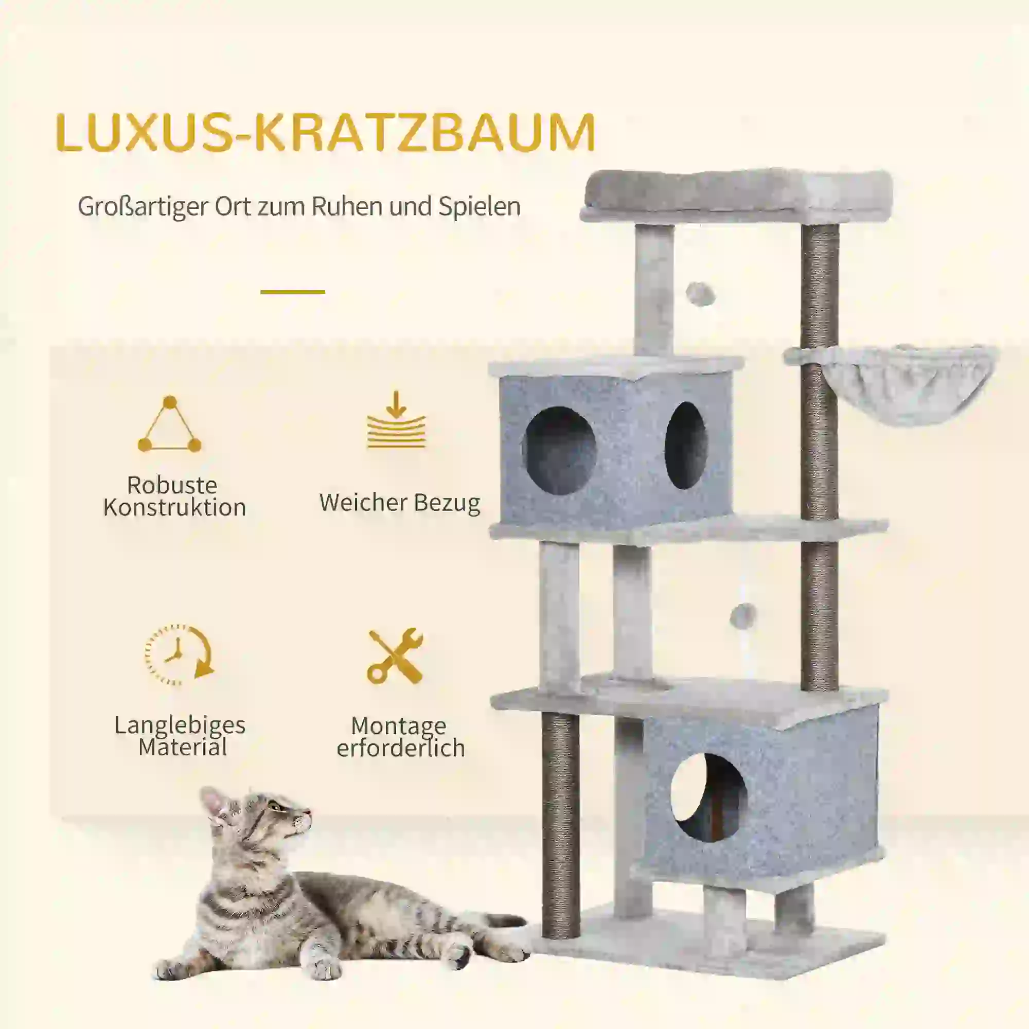 PawHut Kratzbaum Katzenhöhlen Plattformen Spielball Kratzstämme